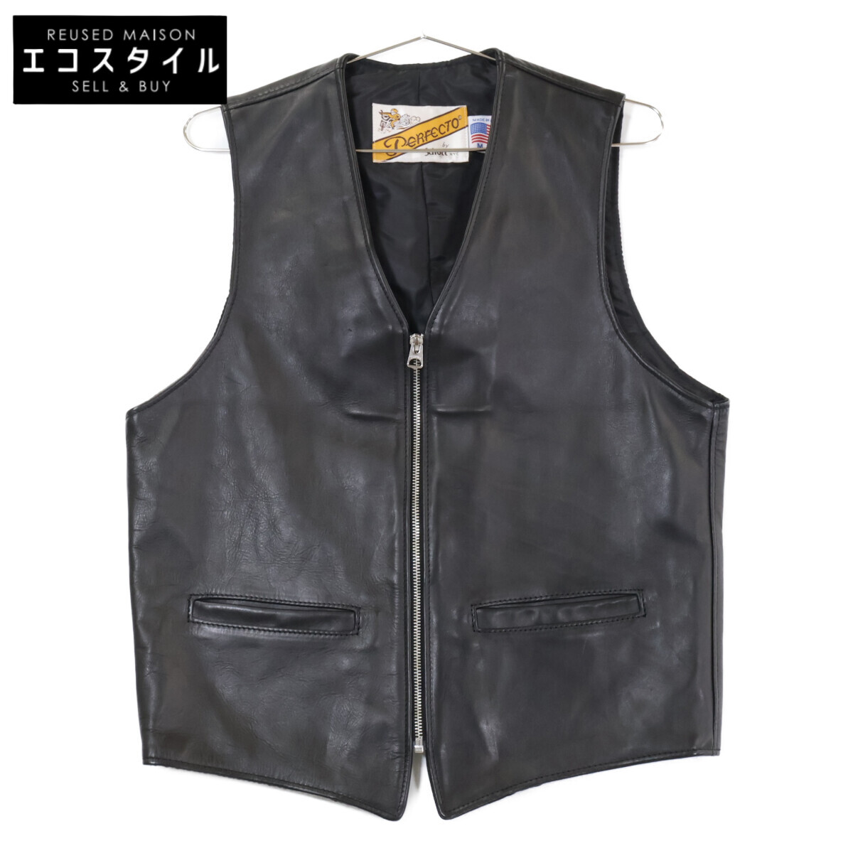 SCHOTT 打つこと 【国内定め事】7825951002 193V LEATHER VEST なめし革 より良い   M 黒いこと メンズ 【中古】