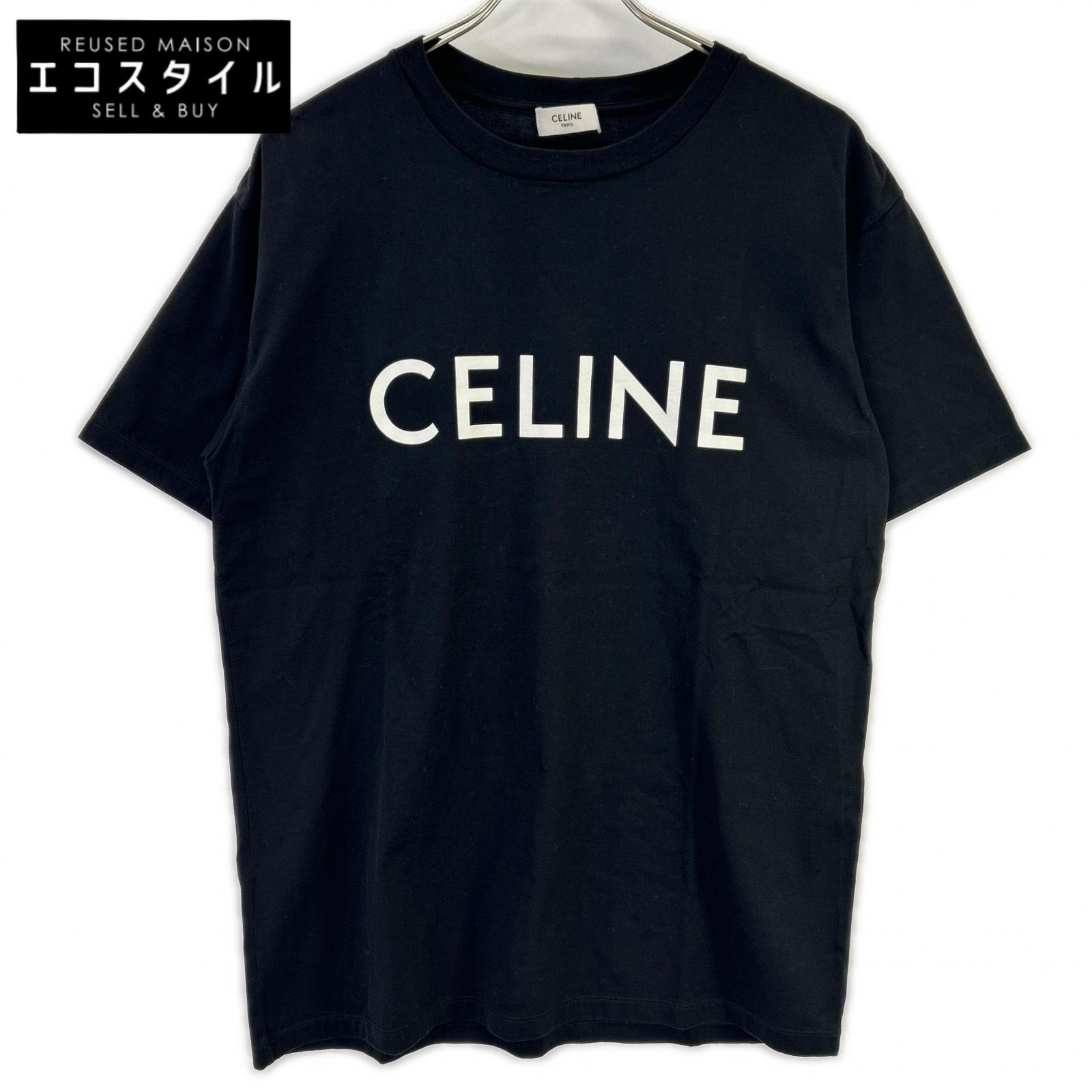 CELINE セリーヌ 2X681671Q 黒いこと 綿織物 向こう正面ロゴタイプ プルオーバー トップス   XS 黒いこと メンズ 【中古】
