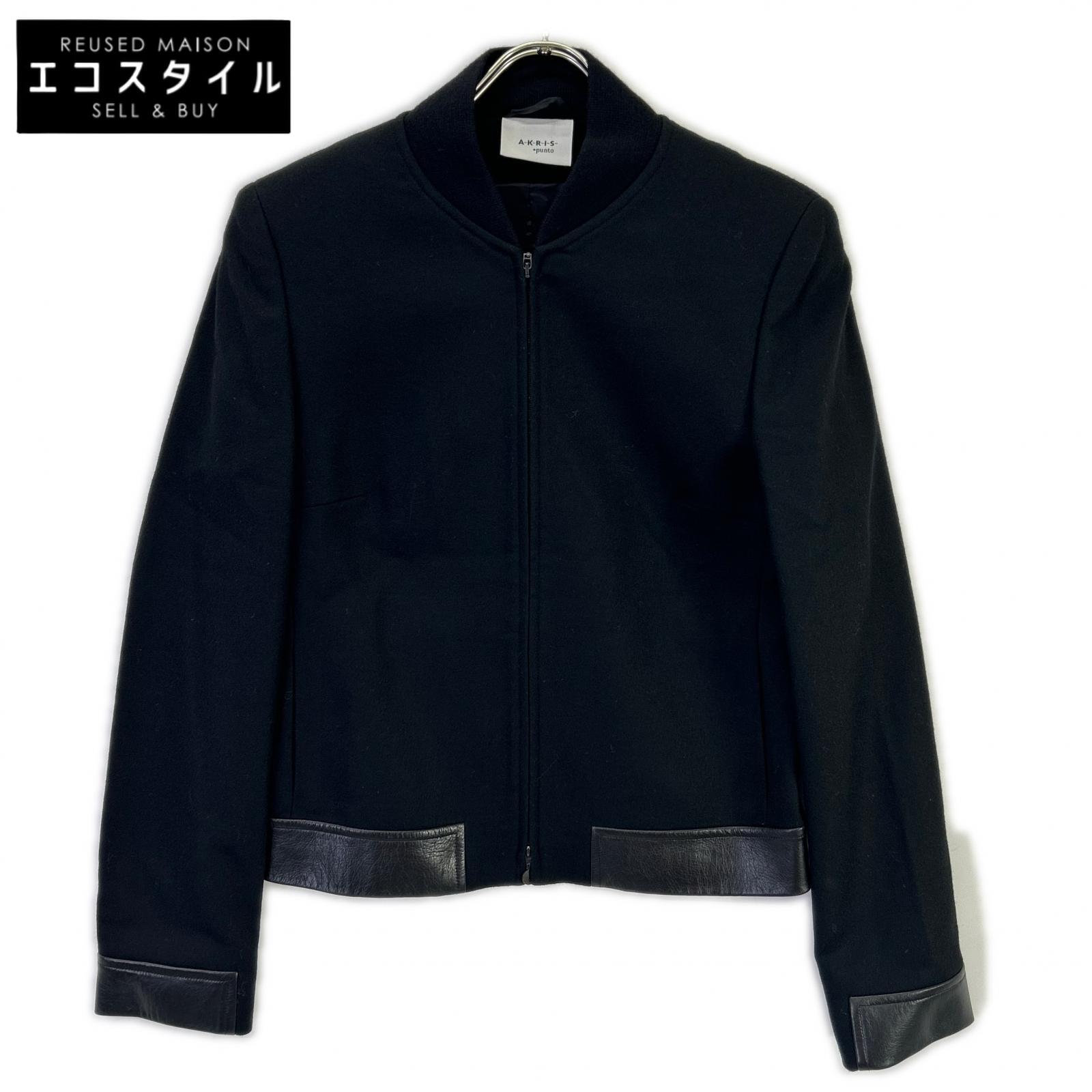 AKRIS アク木鼠 黒いこと 羊毛×なめし革 上衣 上衣   36 黒いこと レディース 【中古】