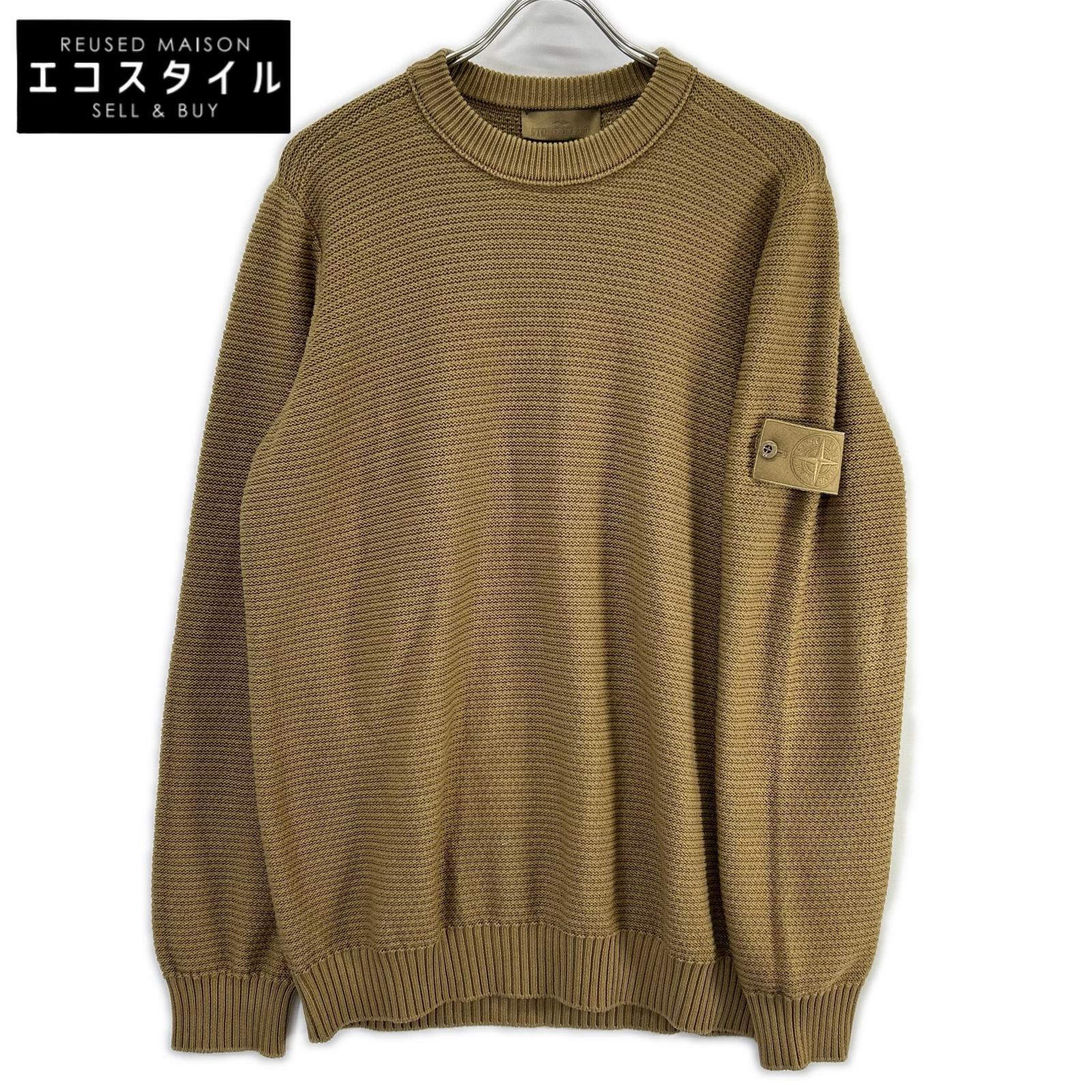STONE ISLAND ストーンアイランド 25年 L1S155100032 生きすだま ベージュ 綿織物×カシミヤ クルーネックジャンパー トップス   L ベージュ メンズ 【中古】