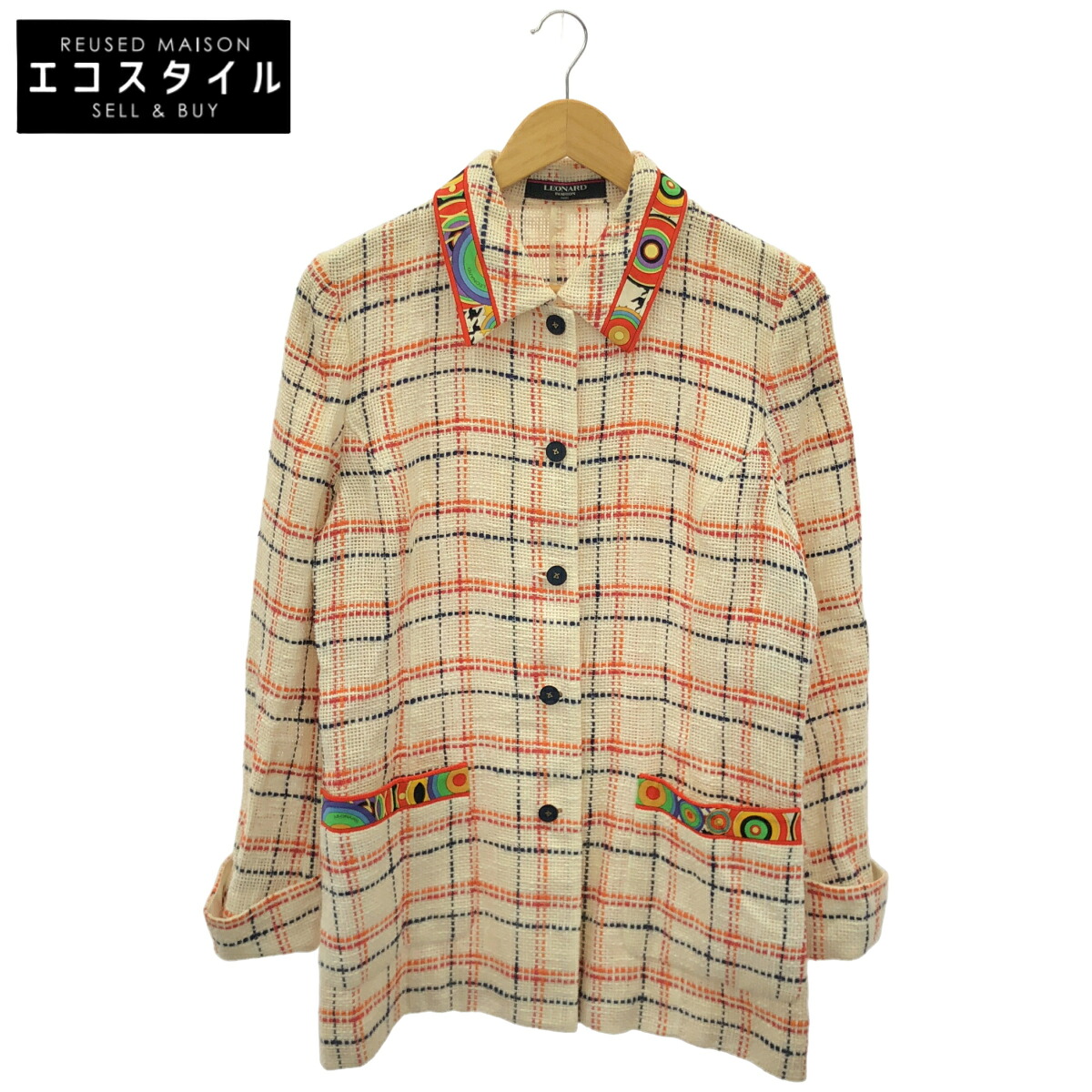 LEONARD レオナール 0371052 象牙色 リネン×綿織物  照合のしるし 上衣 上衣   42 レディース 【中古】
