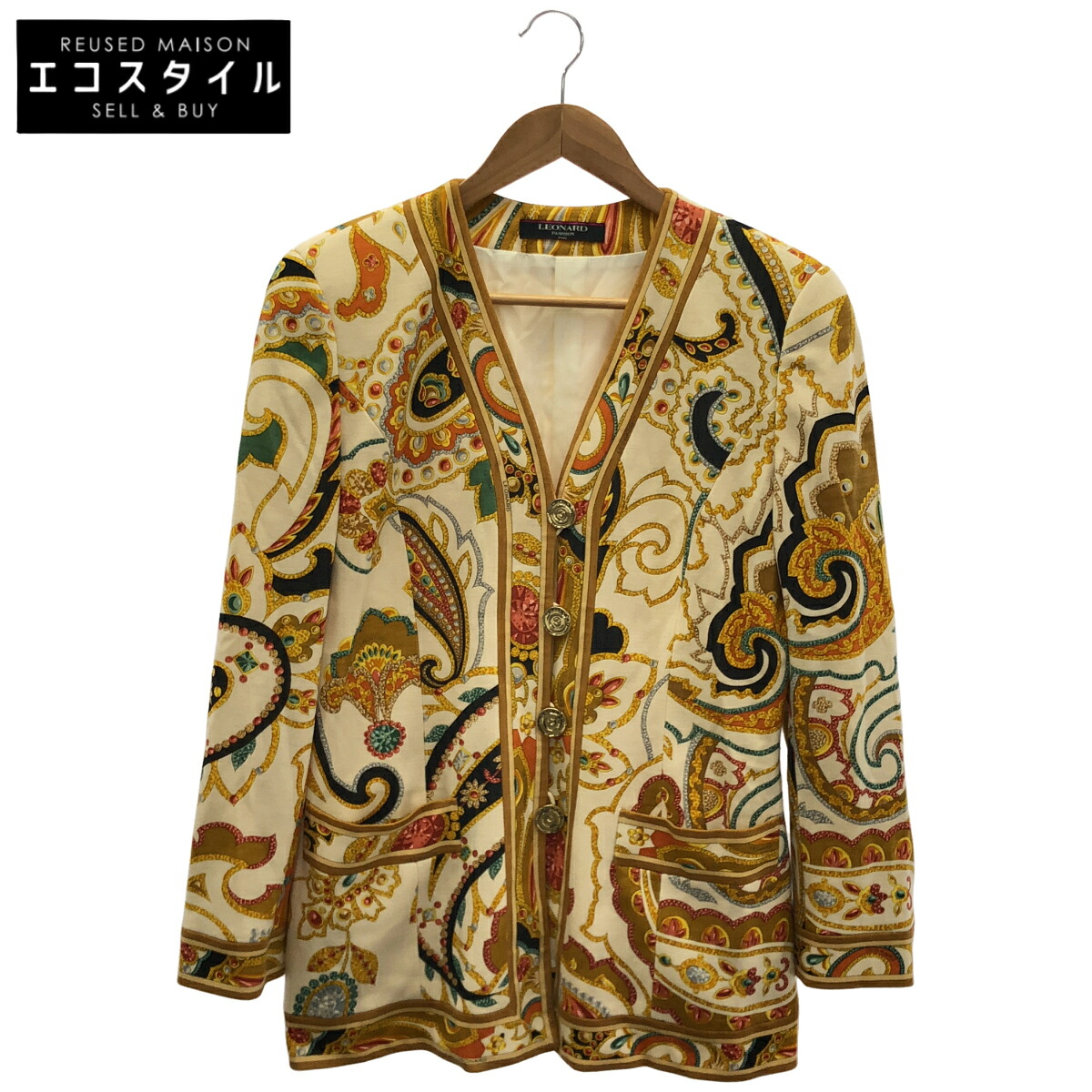 LEONARD レオナール 象牙色 羊毛 青緑色柄 否色つや 上衣 上衣   L レディース 【中古】