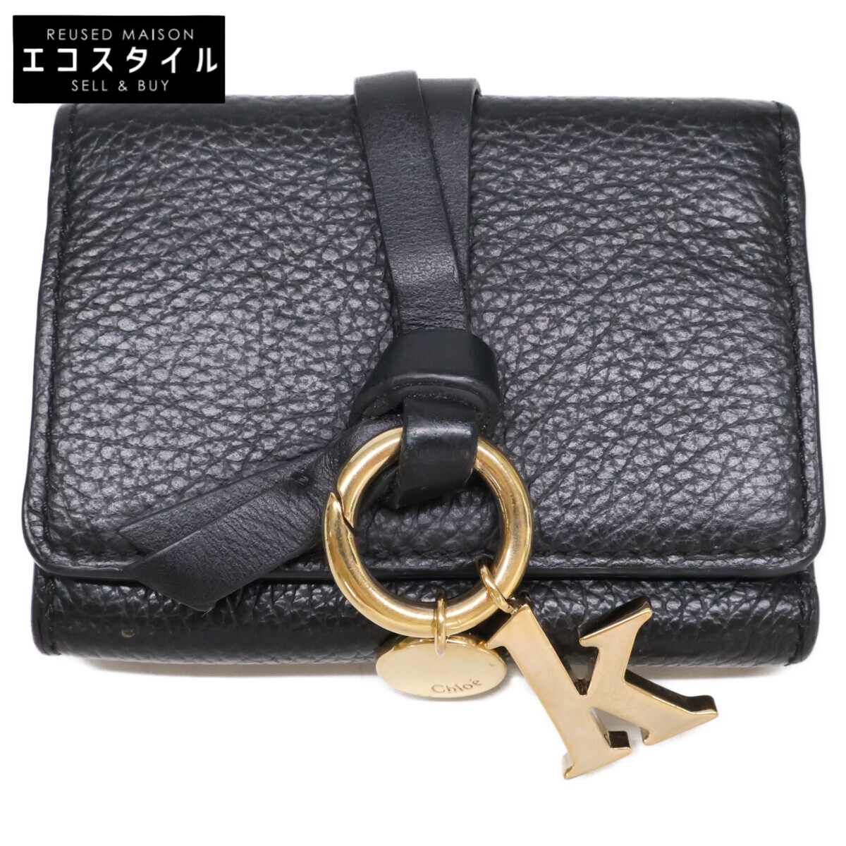 CHLOE クロエ CHC21WP719F57001 ALPHABET MINI TRI FOLD 字母 ミニ トリフォールド 3つ折り紙入れ 三つ折り紙入れ（御釣り入れあり）   Black レディース 【中古】