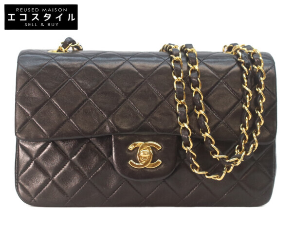 CHANEL シャネル A01113 子ヒツジ W下げ翼 マトラッセ23 ショルダーバッグ   黒いこと/ゴールド金具 レディース 【中古】
