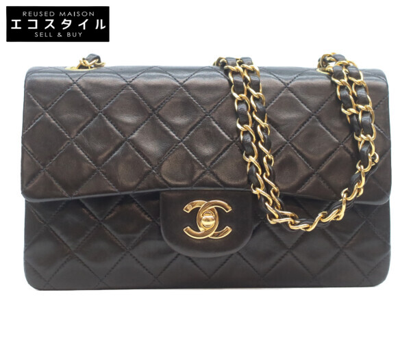 CHANEL シャネル  A01113 子ヒツジ W下げ翼 マトラッセ23 ショルダーバッグ   黒いこと/ゴールド金具 レディース 【中古】