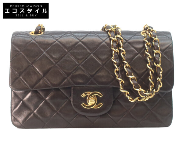 CHANEL シャネル A01113 子ヒツジ W下げ翼 マトラッセ23 ショルダーバッグ   黒いこと/ゴールド金具 レディース 【中古】
