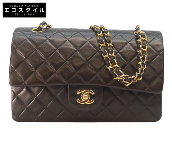 CHANEL シャネル A01112 子ヒツジ W下げ翼 マトラッセ25 ショルダーバッグ   黒いこと/ゴールド金具 レディース 【中古】