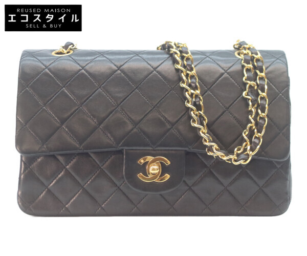 CHANEL シャネル A01112 子ヒツジ W下げ翼 マトラッセ25 ショルダーバッグ   黒いこと/ゴールド金具 レディース 【中古】