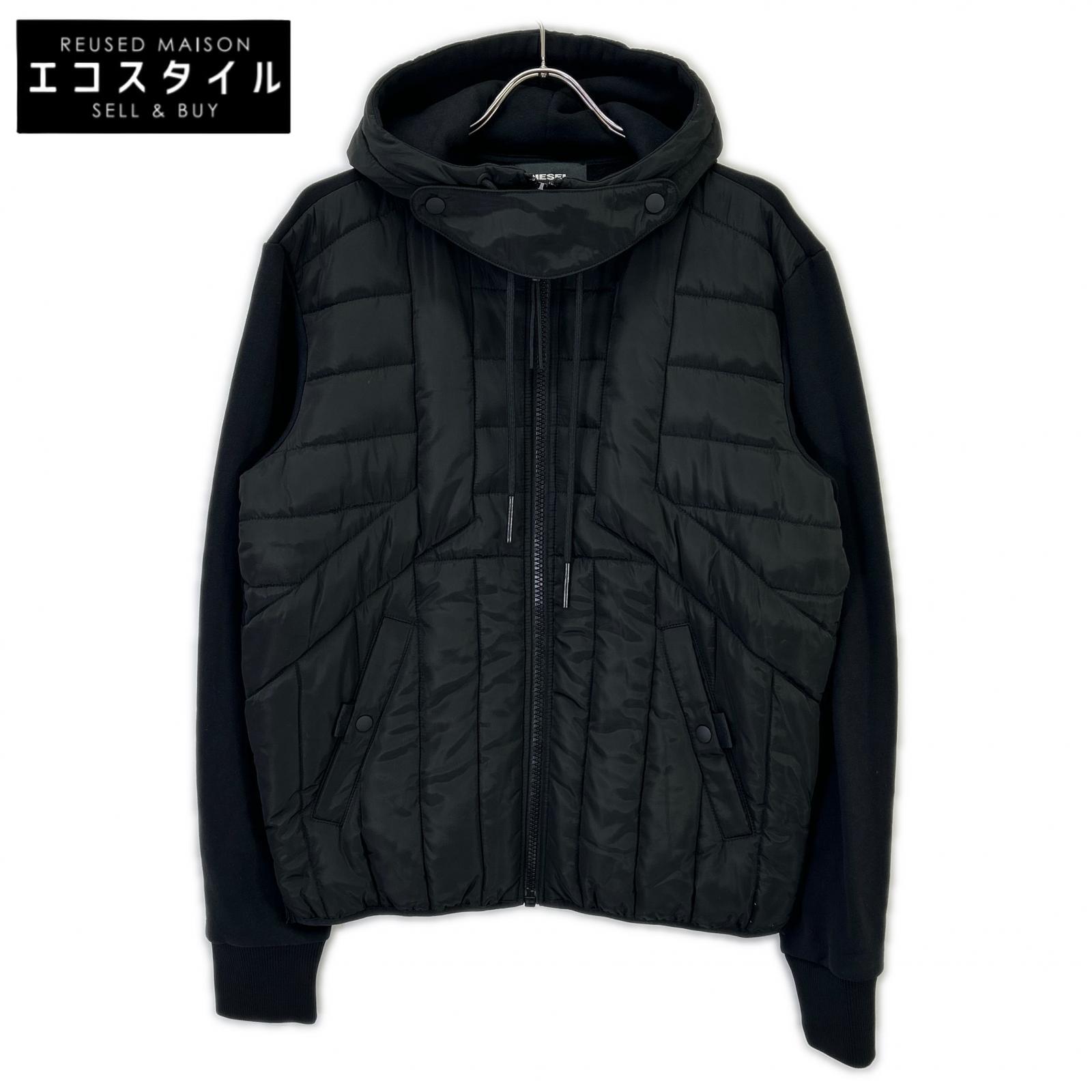 DIESEL ディーゼル A00689-J-LINES-0BAXF ジップアップ中綿フーディ 上衣   L 黒いこと メンズ 【中古】