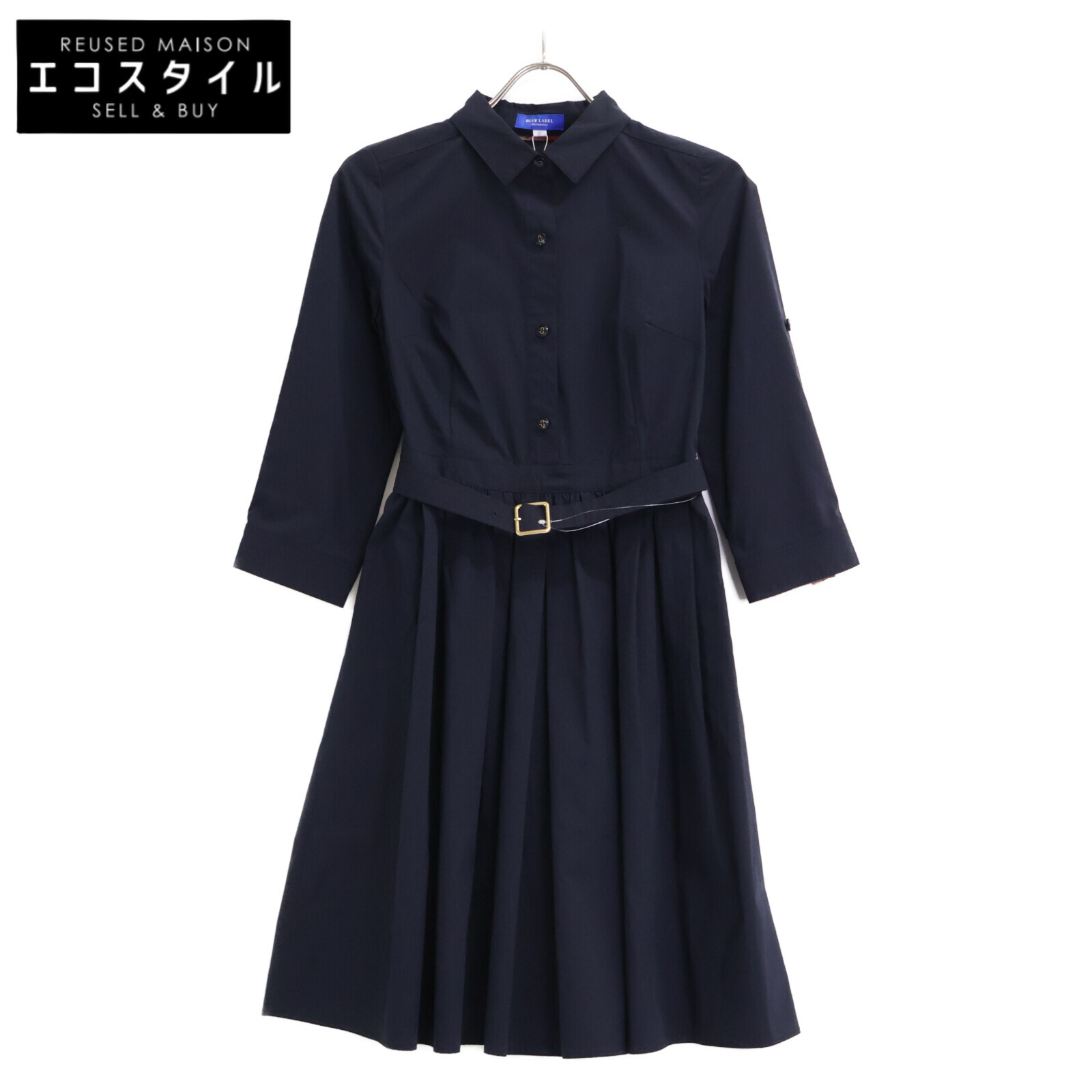 BLUE LABEL CRESTBRIDGE ブルーレーベルクレストブリッジ 55J31-569-29 米国海軍 綿織物混 照合のしるし衣袂 ベルテッドシャツワンピース 衣裳   36 米国海軍 レディース 【中古】