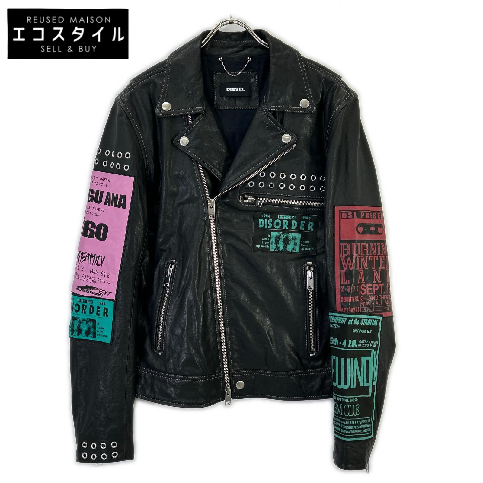 DIESEL ディーゼル 黒いこと マルチパッチワーク ダブルライダースジャケット 上衣   48 黒いこと メンズ 【中古】