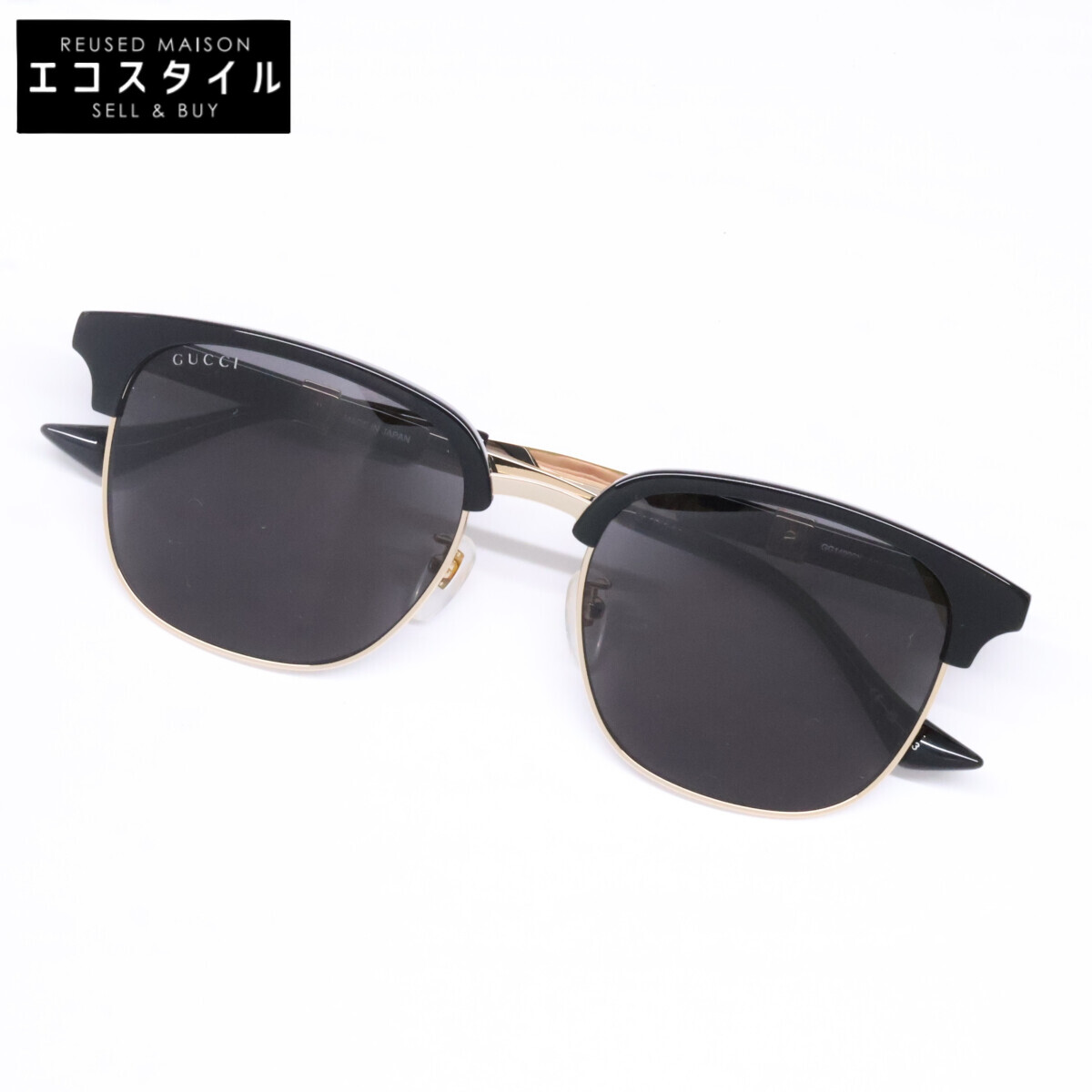 GUCCI グッチ 【美品】GG1499SK 001 ブローライン ウェリントンシェイプ サングラス 55□19-150 ブラック/ゴールド メンズ 【中古】｜ブランドリユース エコスタイル