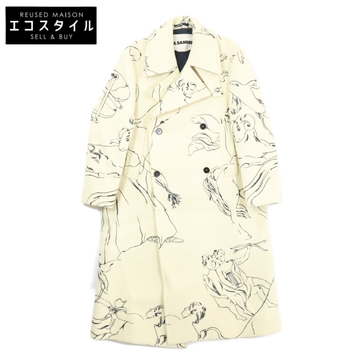 JIL SANDER ジルサンダー 【国内定め事】J21AA0036 総柄 羊毛 運動競技 厚地の外套   44 象牙色 メンズ 【中古】