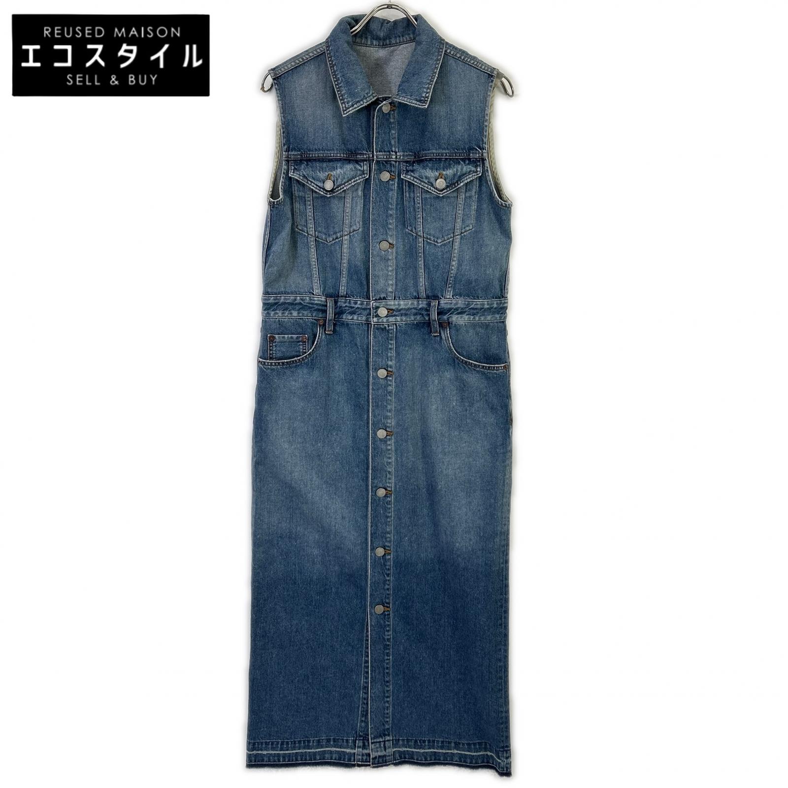 Whim Gazette ウィムガゼット 25SS WGD1051209A0001 インディゴブルー 綿織物 カットオフ 向こう正面名取り草 ノースリーブデニムワンピース 大層らしい櫂 オールインワン   F インディゴ レディース 【中古】