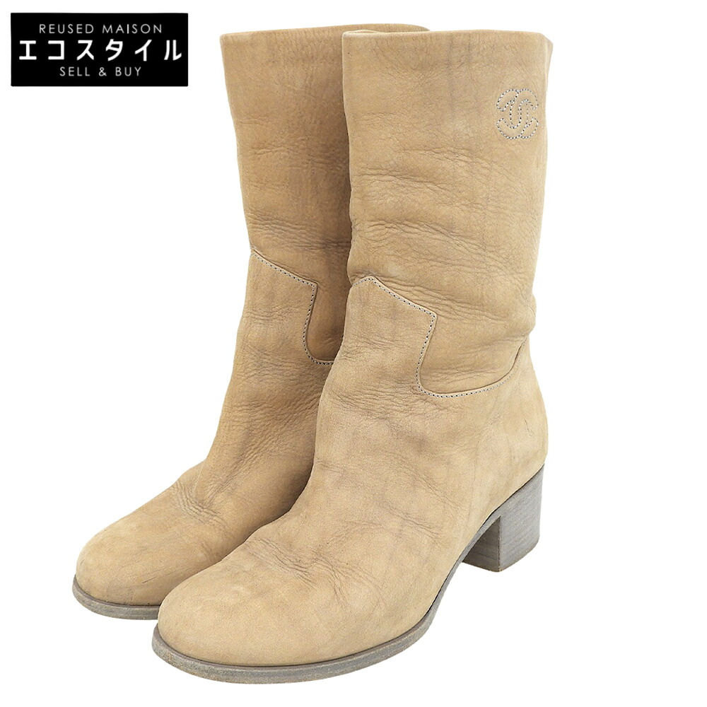 CHANEL シャネル ココマーク ブーツ シューズ レディース 子ヒツジなめし革 ベージュ 35 1/2 C シューズ   35 1/2 C ベージュ レディース 【中古】