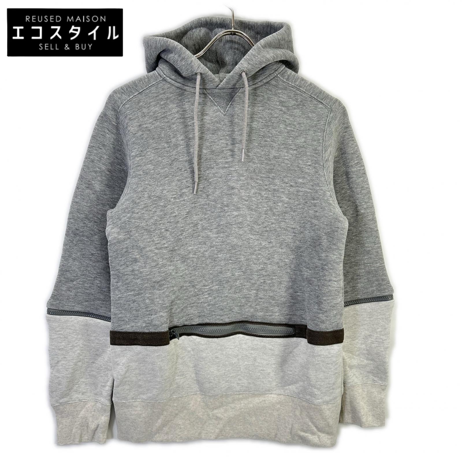 sacai サカイ 20AW 20-02409M 薄墨色×白いこと 綿織物 デタッチャブルスリーブ2トーンフーディ トップス   1 薄墨色 レディース 【中古】