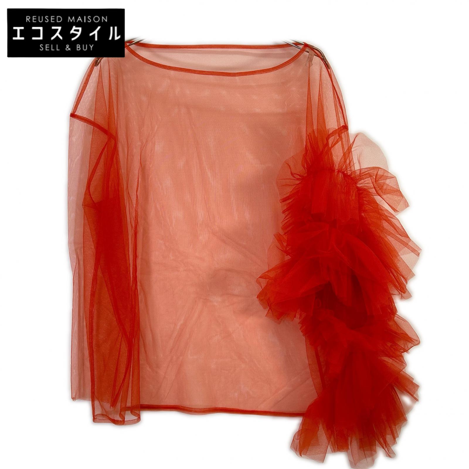 MARGE マージ 1006-0102-313 オレンジ色 Tulle asymmetric decorative p/o チュールトップス トップス   F オレンジ色 レディース 【中古】