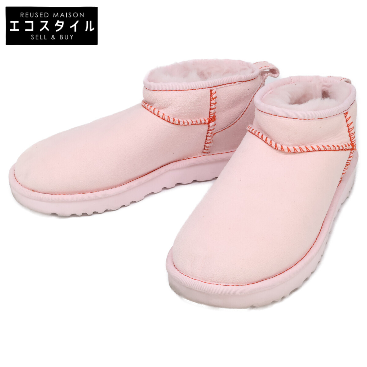 UGG アグ 1180872 Classic Ultra Mini Love 古典派音楽 ウルトラミニ 優しいこと ムートンブーツ シューズ   24 さくら色ｘ赤いこと レディース 【中古】