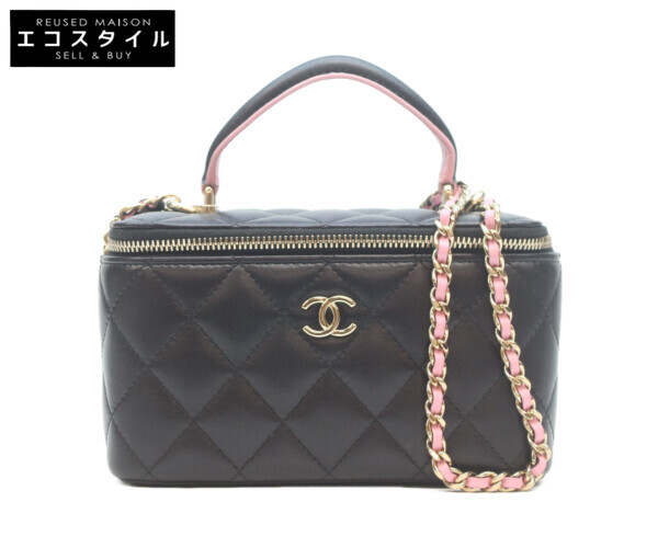 CHANEL シャネル トップハンドル チェーン バニティショルダーバッグ ブラック/ピンク/ゴールド金具 レディース 【中古】｜ブランドリユース エコスタイル