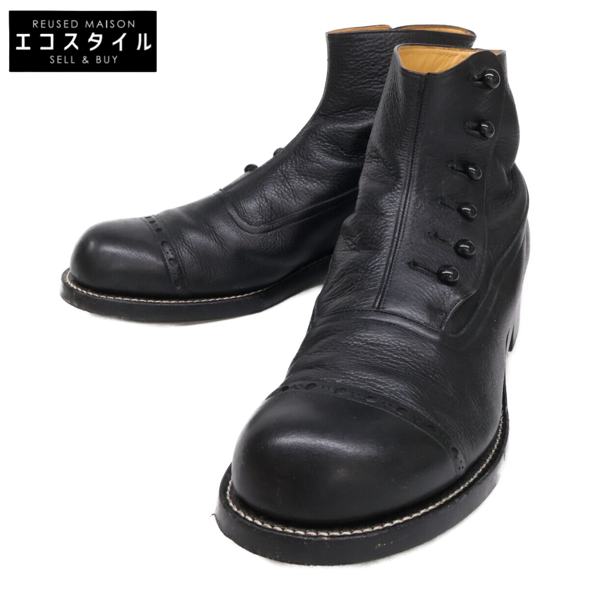 PICKER CLOTHING ピッカークロージング BUTTON BOOTS なめし革 名取り草ブーツ シューズ   8 1/2 黒いこと メンズ 【中古】
