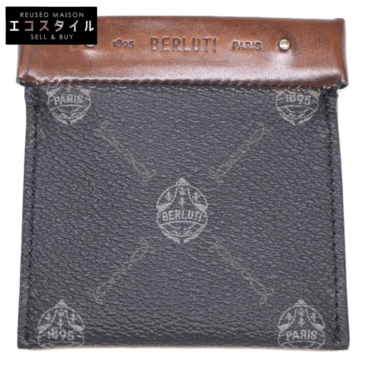 berluti ベルルッティ 【美品】ニノ 上塗り帆布/なめし革 コインケース   黒いこと系/赤銅色 メンズ 【中古】