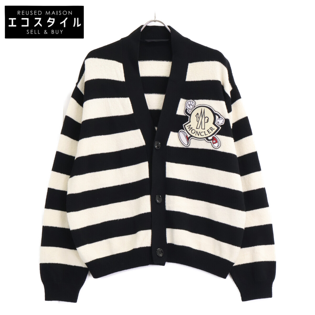 MONCLER モンク軌跡 I10919B00010 CADIGAN TRICOT ビッグロゴワッペン 間借り人 ジレー トップス   L 黒いこと/白いこと メンズ 【中古】