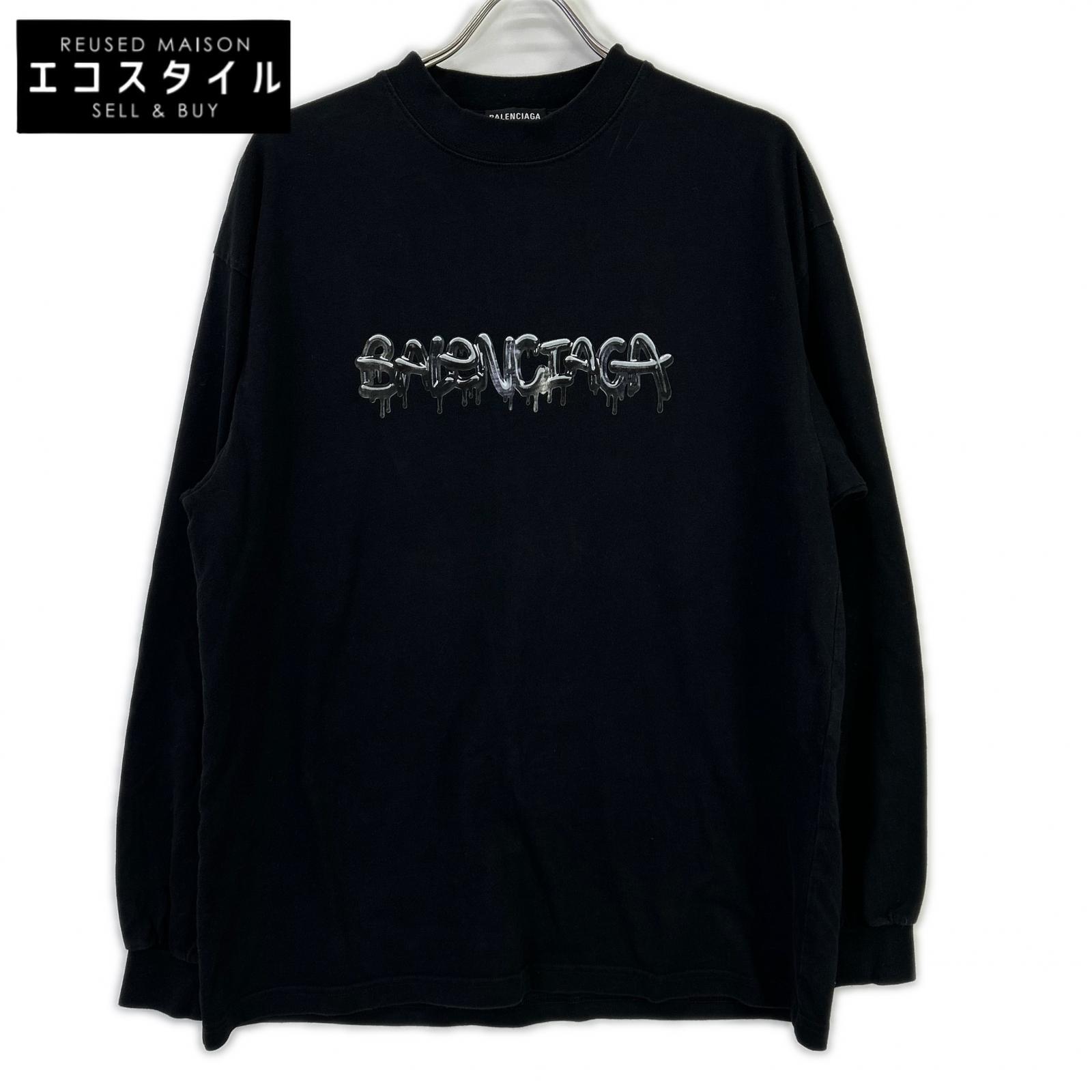BALENCIAGA バレンシアガ 541878 スライムロゴ グラフィックロゴタイプ オーバーカットソー トップス   XS 黒いこと メンズ 【中古】
