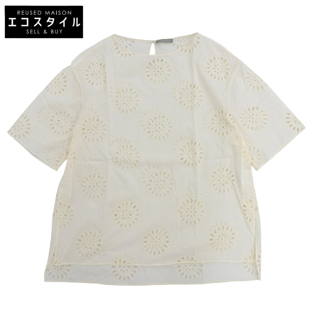 theory luxe セオリーリュクス 新品負けず劣らず MOSA SIMPKE FLR EYELET 綿織物 半袖トップス レディース 象牙色 38 03-0108230 トップス   38 象牙色 レディース 【中古】