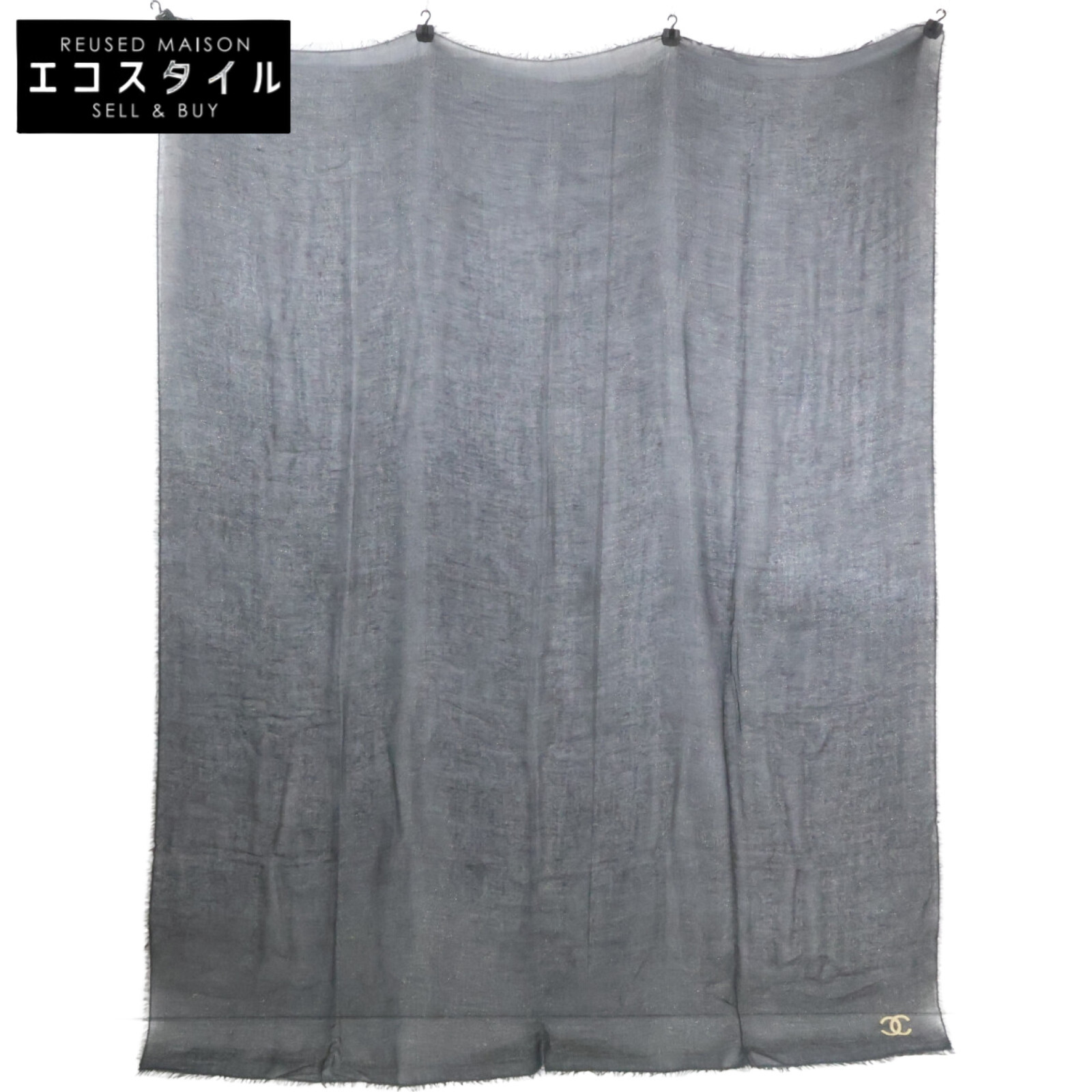 CHANEL シャネル 美品 ゴールドココマーク ラメ アルパカ カシミール 膝掛け 袈裟   黒いこと レディース 【中古】