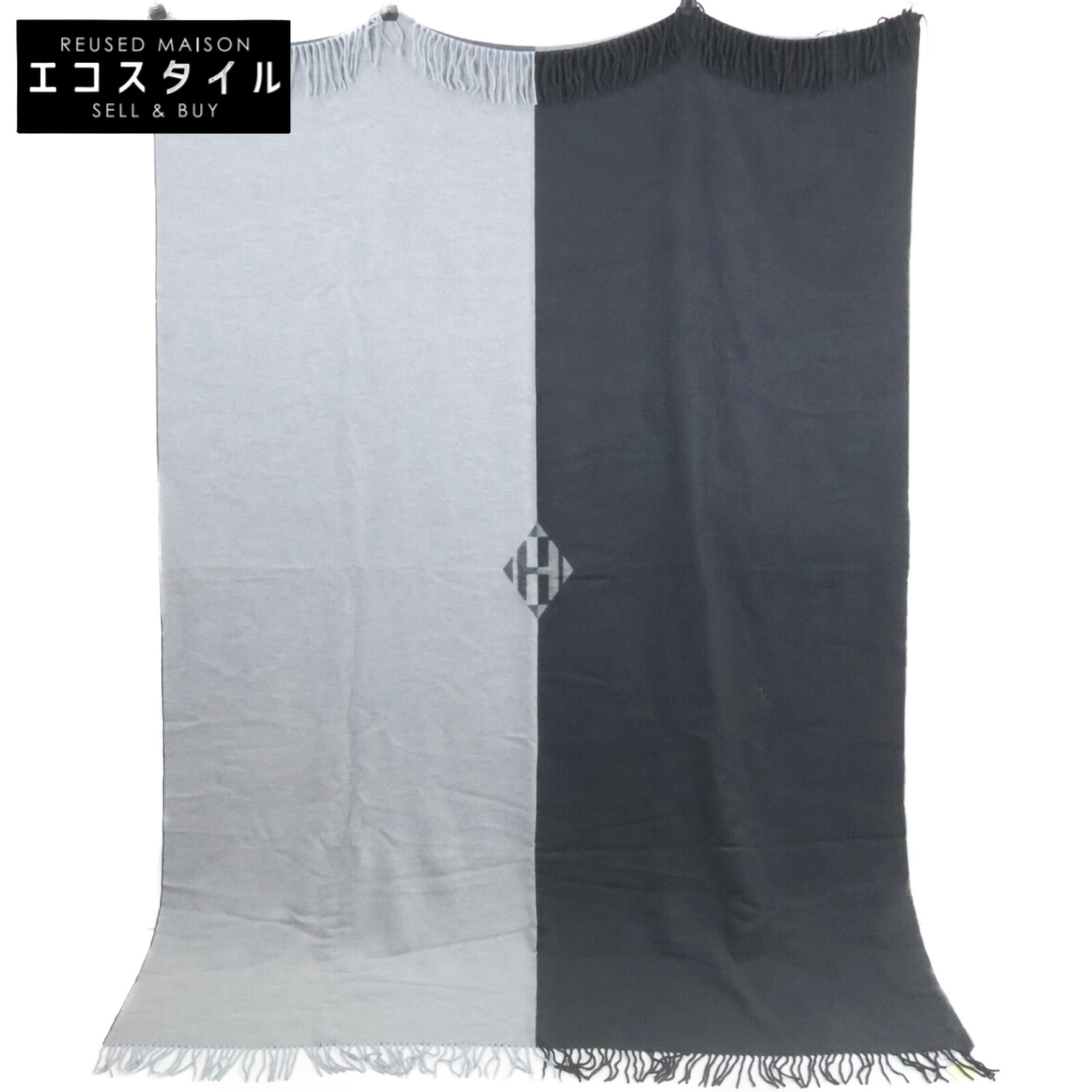 HERMES エルメス 新品未当てはめる 102664M PLAID QUADRILLE プレード カシミール H動機 バイ色合い 毛布 余分の物   薄墨色/暗灰色 レディース 【中古】