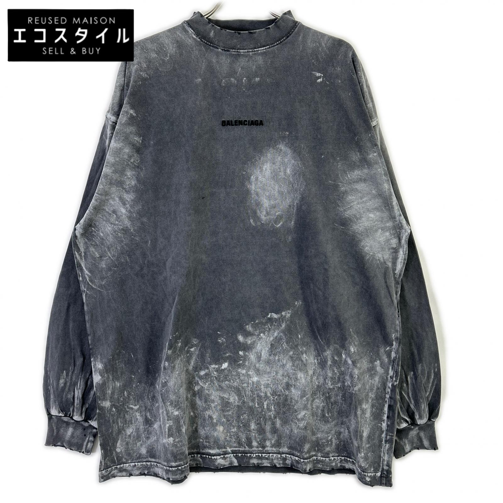 BALENCIAGA バレンシアガ 796917 うしろ側ロゴタイプ 不都合製作 ロング捩りプルオーバー トップス   2 薄墨色 メンズ 【中古】