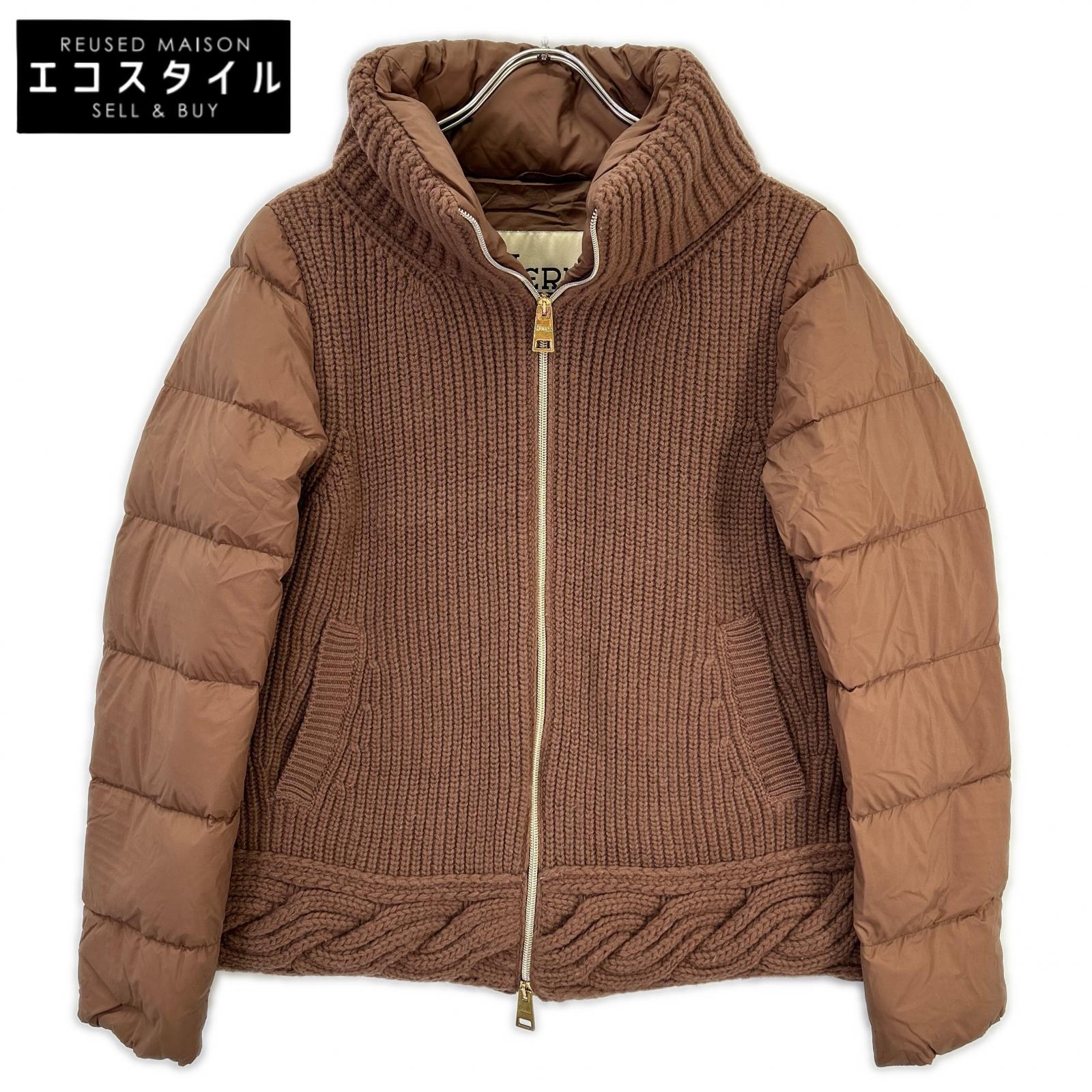 HERNO ヘルノ MP000129D-70064 ブラウン ニット&times;ナイロン切り替え ダウンジャケット ジャケット 44 ブラウン レディース 【中古】｜ブランドリユース エコスタイル