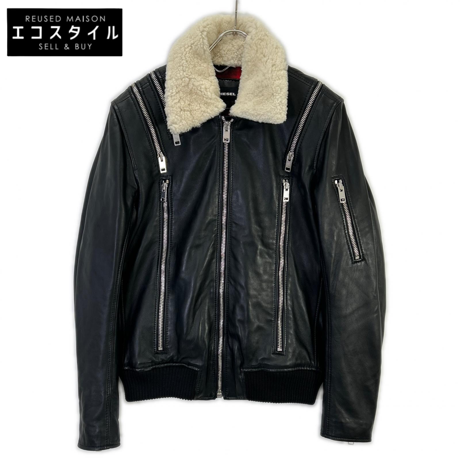 DIESEL ディーゼル 黒いこと シップデザイン 襟ボア ダブルライダースジャケット 上衣   48 黒いこと メンズ 【中古】