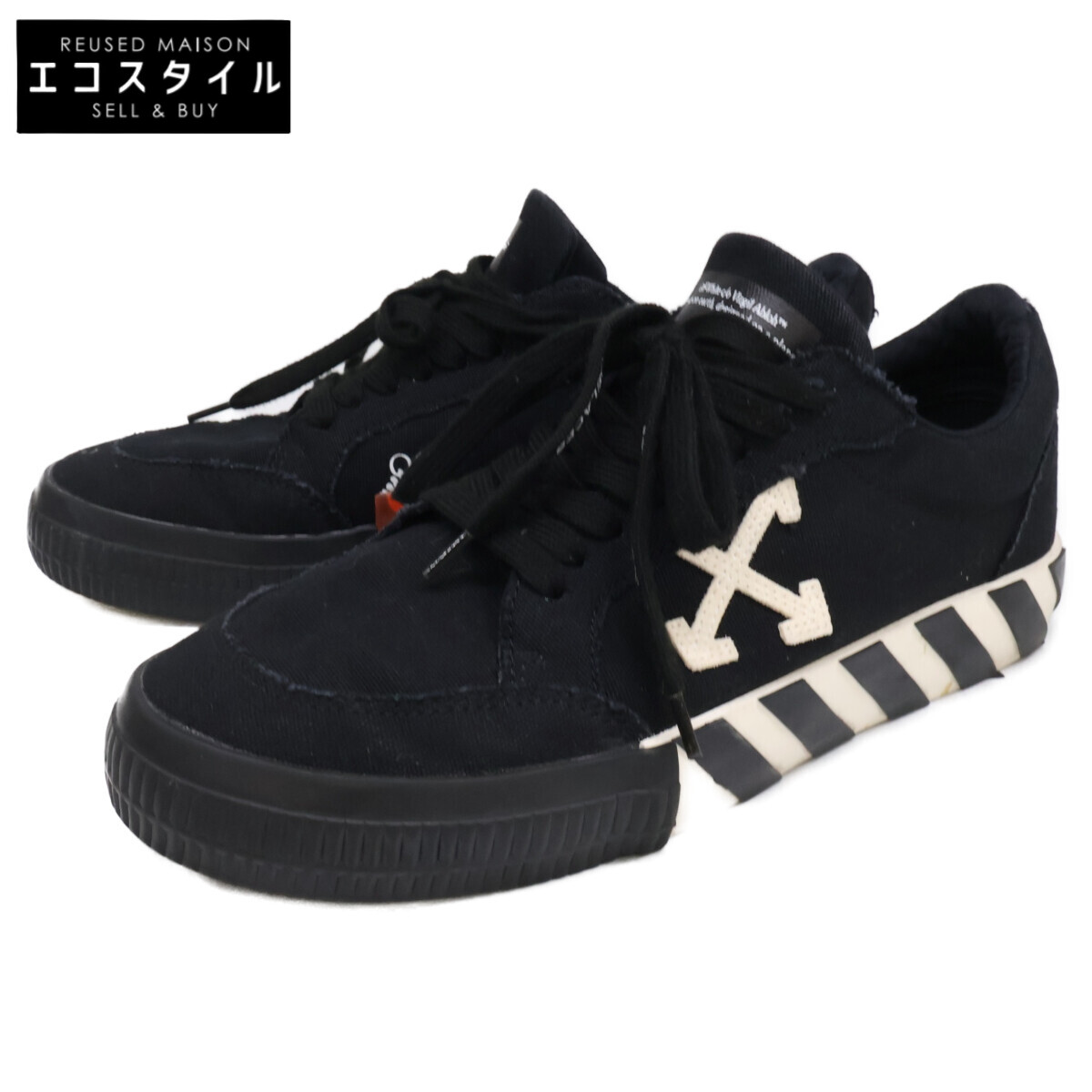 OFF-WHITE 象牙色 LOW VULCANIZED 帆布 ローカットスニーカー シューズ   41 黒いこと メンズ 【中古】