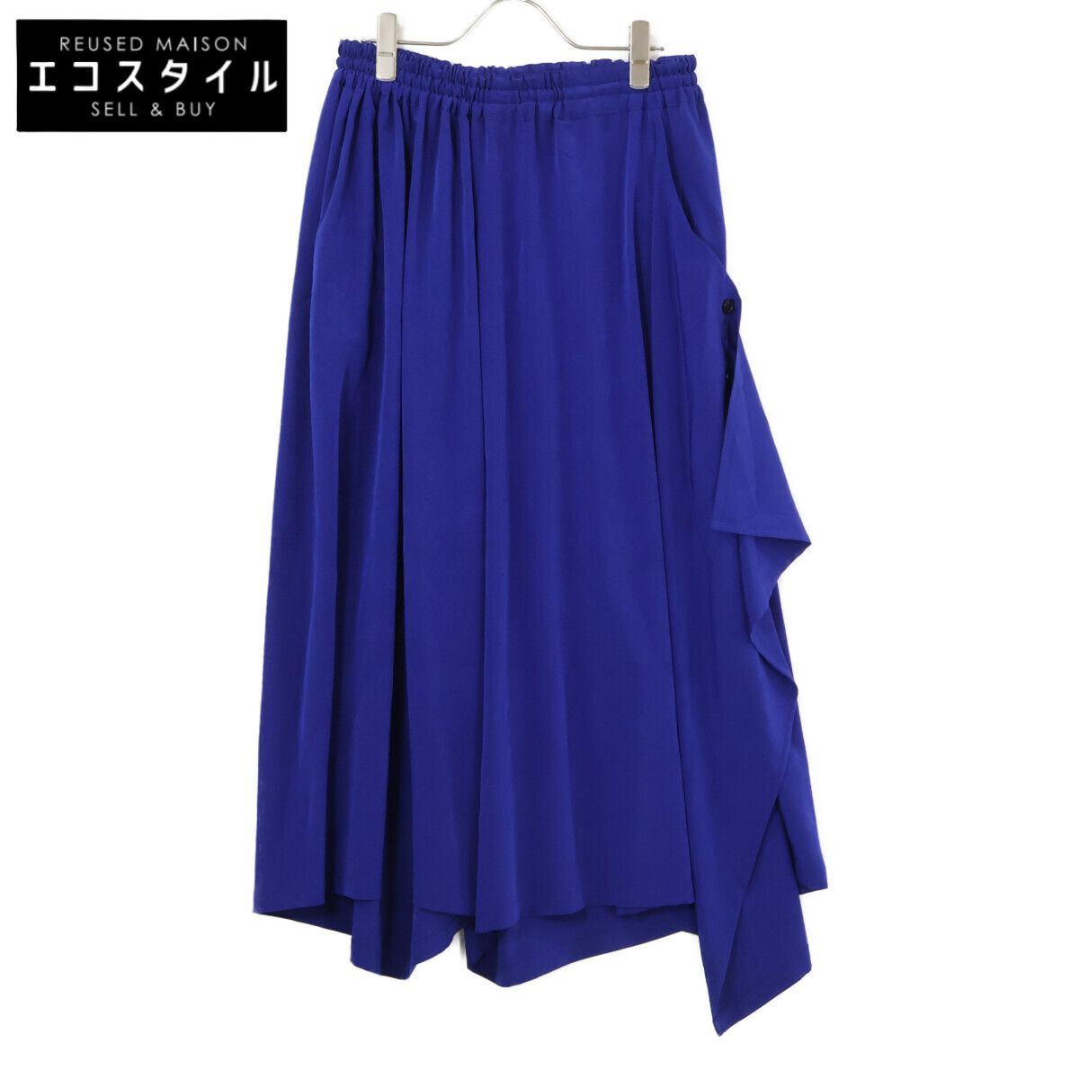 Y\u0027s ワイズ 【美品】YT-P02-500 CREPE de CHINE SIDE CLOTH ELASTIC PANTS サイドフラシパンツ ボトムス   1 青色 レディース 【中古】