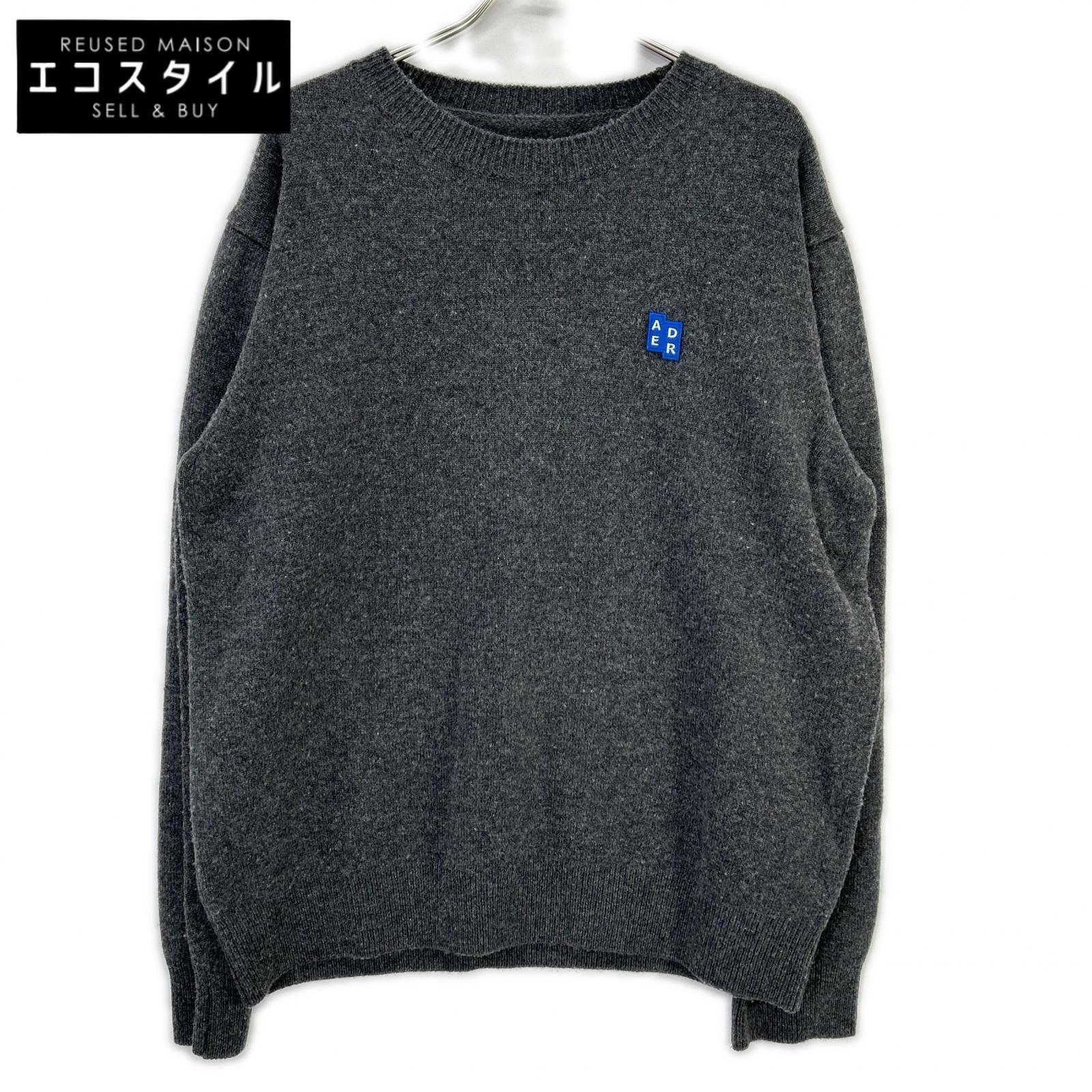 ADER error アーダーエラー BMSGFYKT0101CC 暗然たる薄墨色 シグネチャーロゴ クルーネックニット トップス   XL 暗然たる薄墨色 メンズ 【中古】