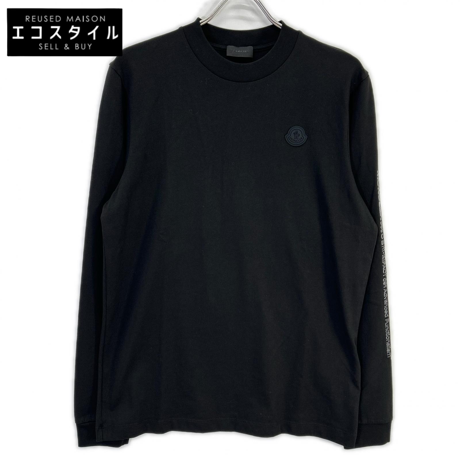 MONCLER モンク軌跡 22年製 黒いこと MAGLIA MANICA LUNGA ラバーロゴロングスリーブカットソー トップス   XS 黒いこと メンズ 【中古】