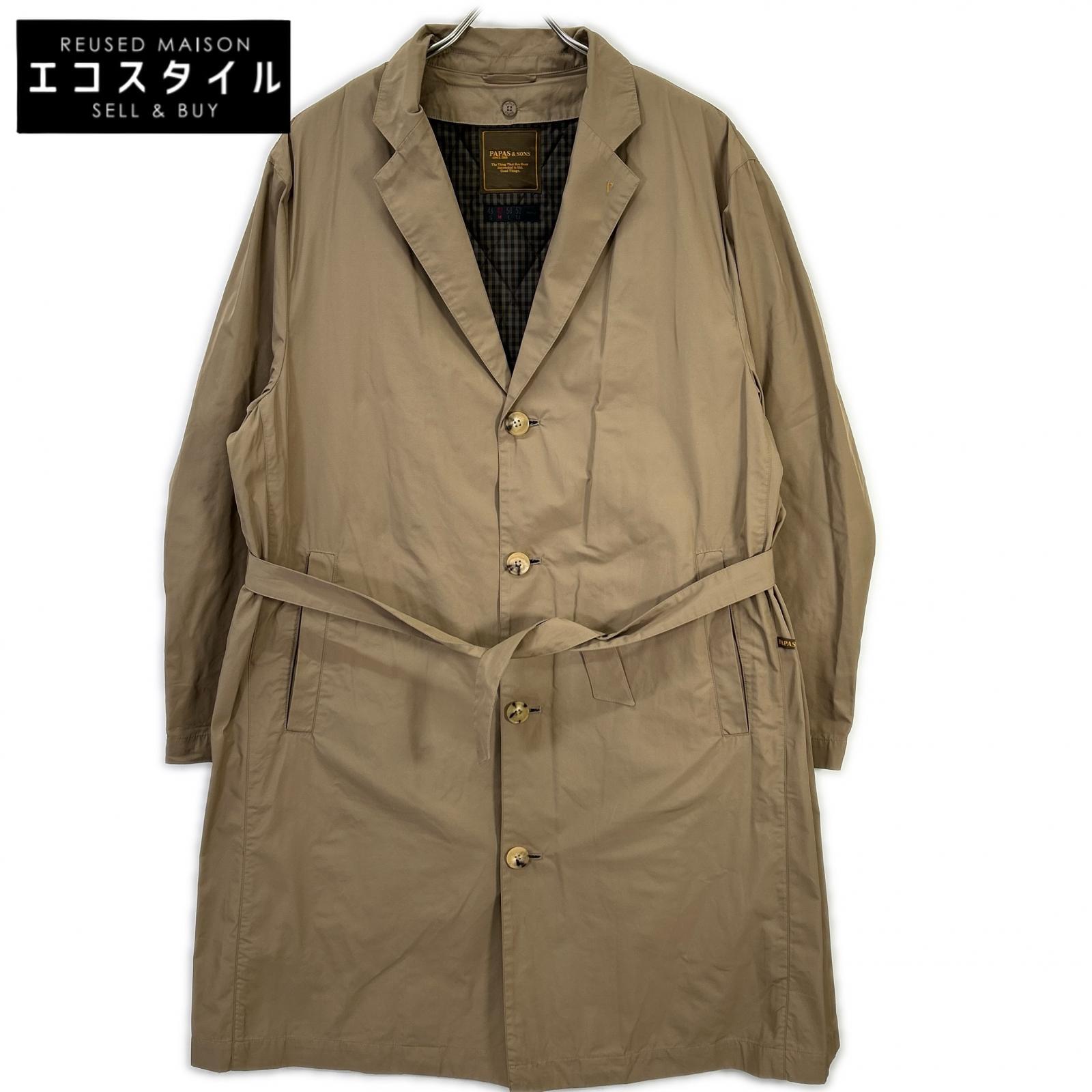 PAPAS パ通行手形 D0421FC 001 ベージュ ナイロン 三尺帯付き添い人 チェスターコート 厚地の外套   48 ベージュ メンズ 【中古】