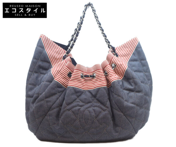 CHANEL シャネル 美品 A46887 ココカバスGM キルティング チェーン店 ショルダーバッグ   米国海軍x赤いこと/しろがね色金具 レディース 【中古】