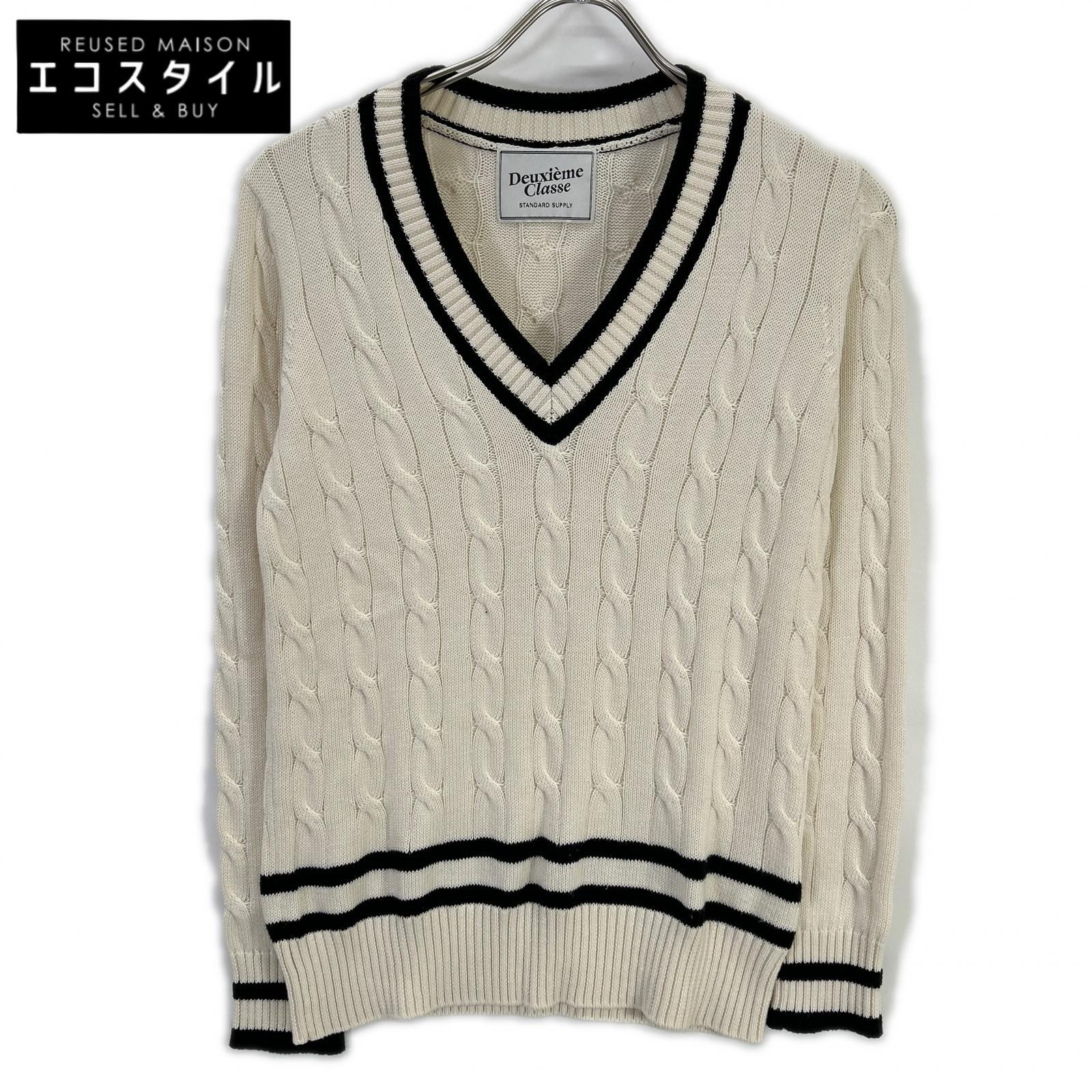 Deuxieme Classe ドゥーズィエムクラス 綿織物×カシミール チルデンニット トップス   F 象牙色×黒いこと レディース 【中古】