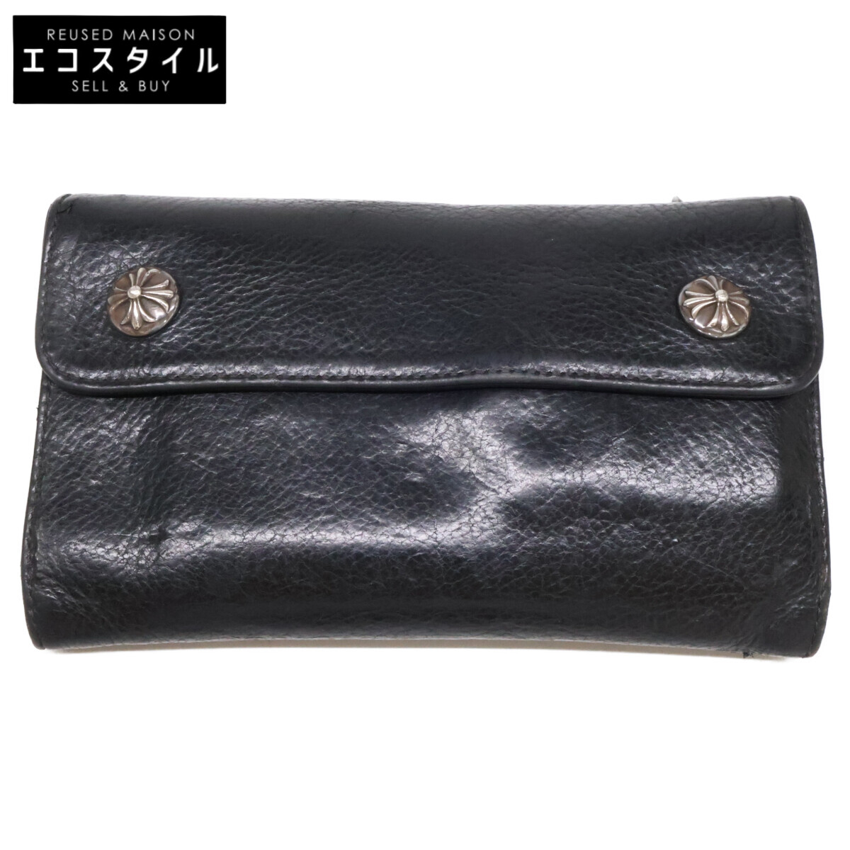 Chrome Hearts クロムハーツ はりつけ台名取り草 縮くれる ロングウォレット 長金入れ（釣り銭入れあり）   黒いこと メンズ 【中古】