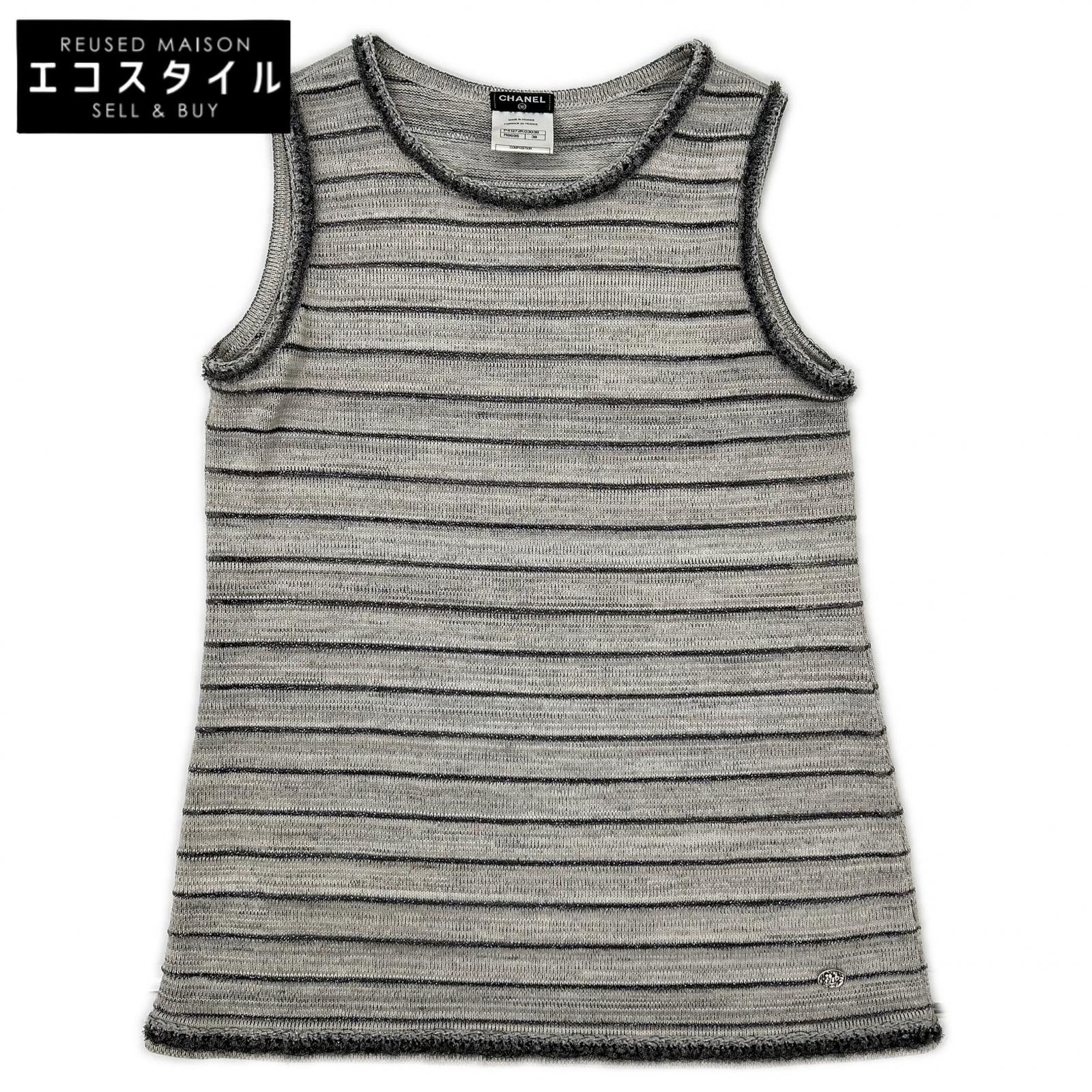 CHANEL シャネル P41272K03036 ラメ ニットタンクトップ トップス 38 グレー レディース 【中古】｜ブランドリユース エコスタイル