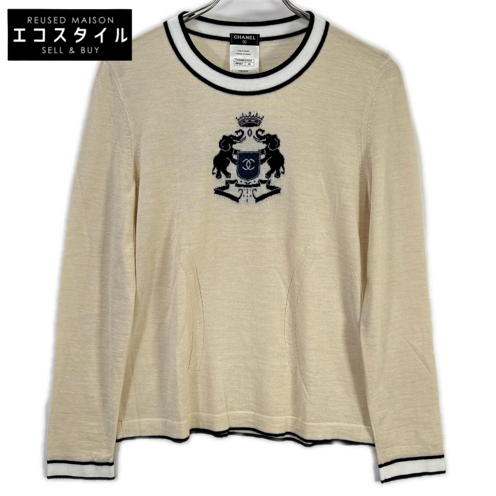 CHANEL シャネル P44098K04555 表象ロゴタイプ刺しゅう 編み物プルオーバー トップス   40 象牙色 レディース 【中古】