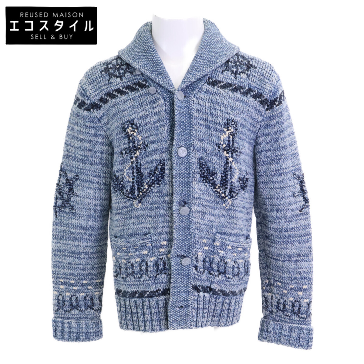 RRL ダブルアールエル 船掛かり名取り草 本藍染め お手々編み物 肩かけ色合い ジレー トップス   M 青色 メンズ 【中古】