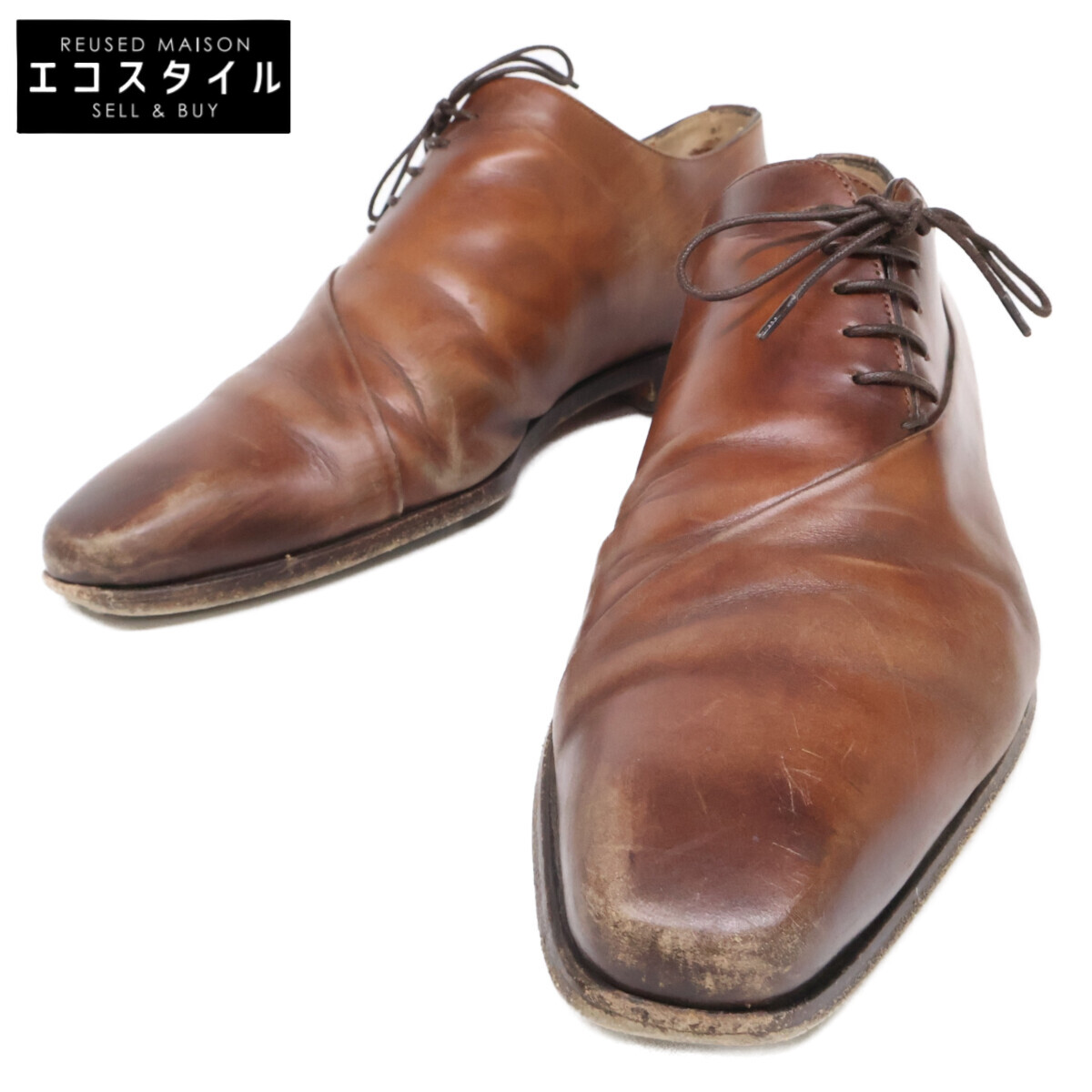 SANTONI サントーニ 16407 傍えスピード競技 プレーントゥ シューズ   6 赤銅色 メンズ 【中古】