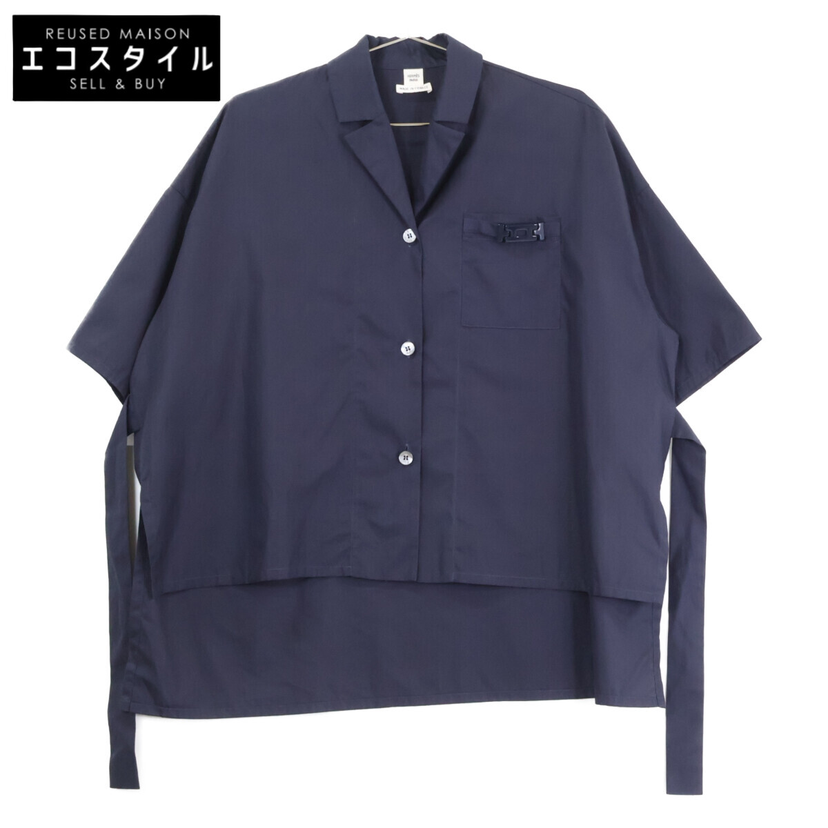 HERMES エルメス 【美品/国内正規】3E3612D8 ポケットH金具 半袖シャツ トップス 34 ネイビー レディース 【中古】|ブランドリユース エコスタイル