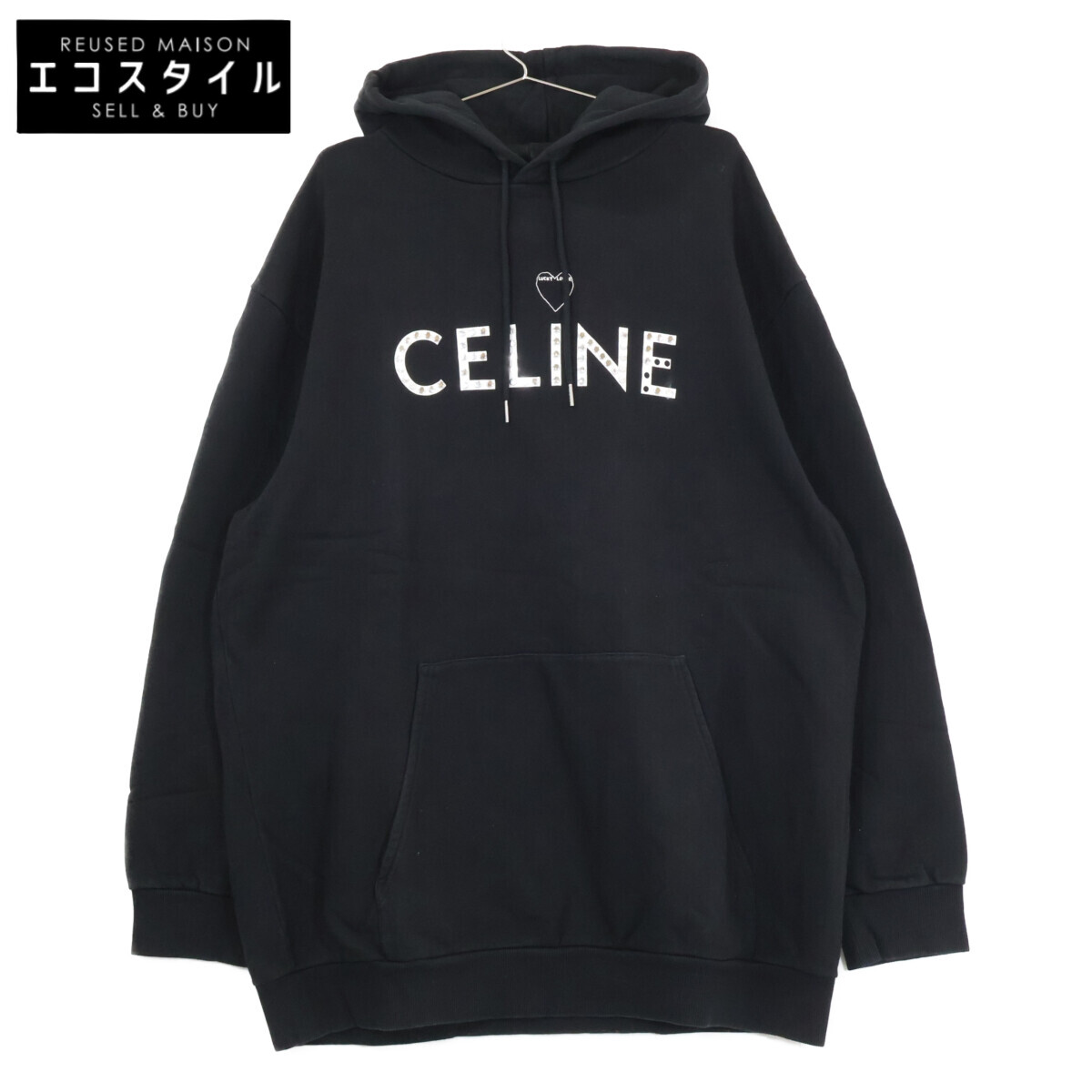 CELINE セリーヌ 【国内正規】2Y701670Q ロゴｘスタッズ アーティストプリント プルオーバー パーカー トップス M ブラック メンズ 【中古】｜ブランドリユース エコスタイル