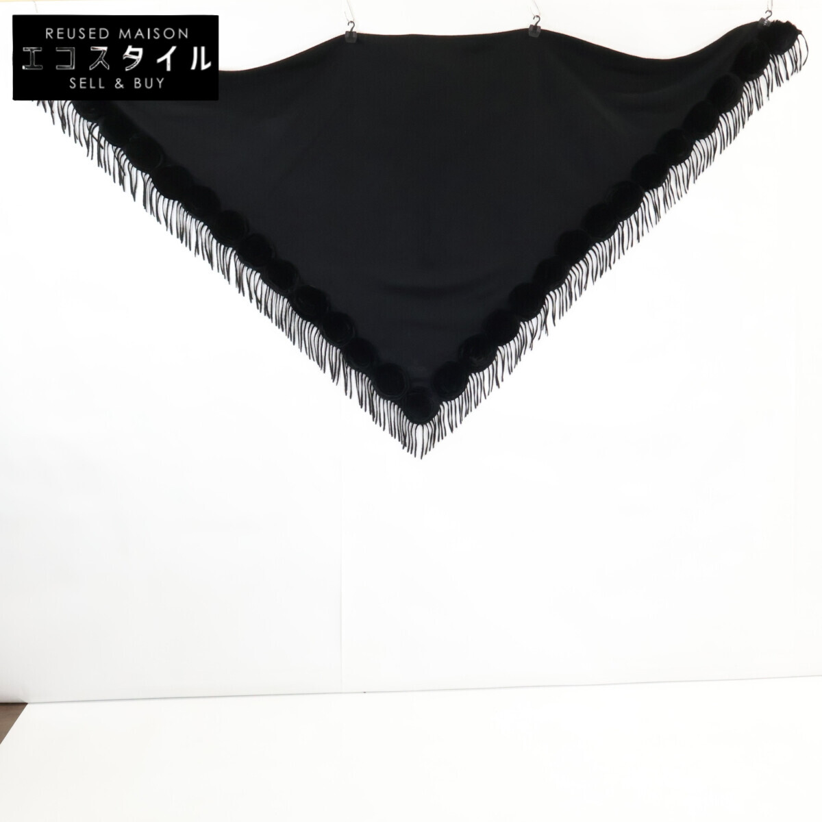 FENDI フェンディ 毛皮 カシミール フリンジ 三角形 膝掛け 袈裟   黒いこと レディース 【中古】