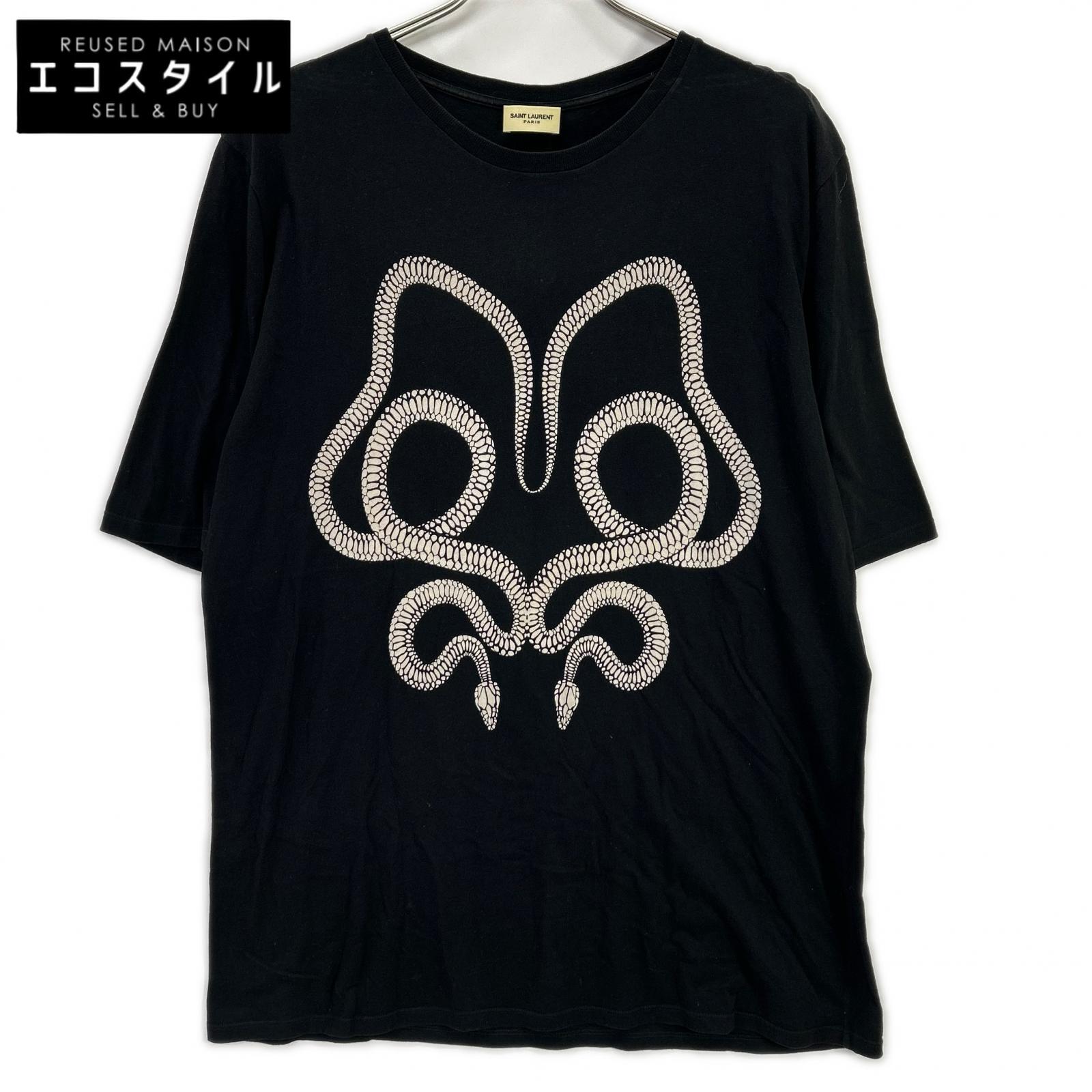 SAINT LAURENT PARIS サンローランパリ 457946 黒いこと スネークプリントティーシャツ トップス   S 黒いこと メンズ 【中古】