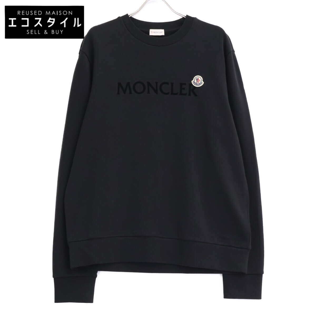 MONCLER モンク線路 【美品/23年製】J20918G00039 MAGLIA 向こう正面ロゴタイプ 紋章 ティーシャツ 労働者の一団のど首 トレーナー トップス   XL 黒いこと メンズ 【中古】